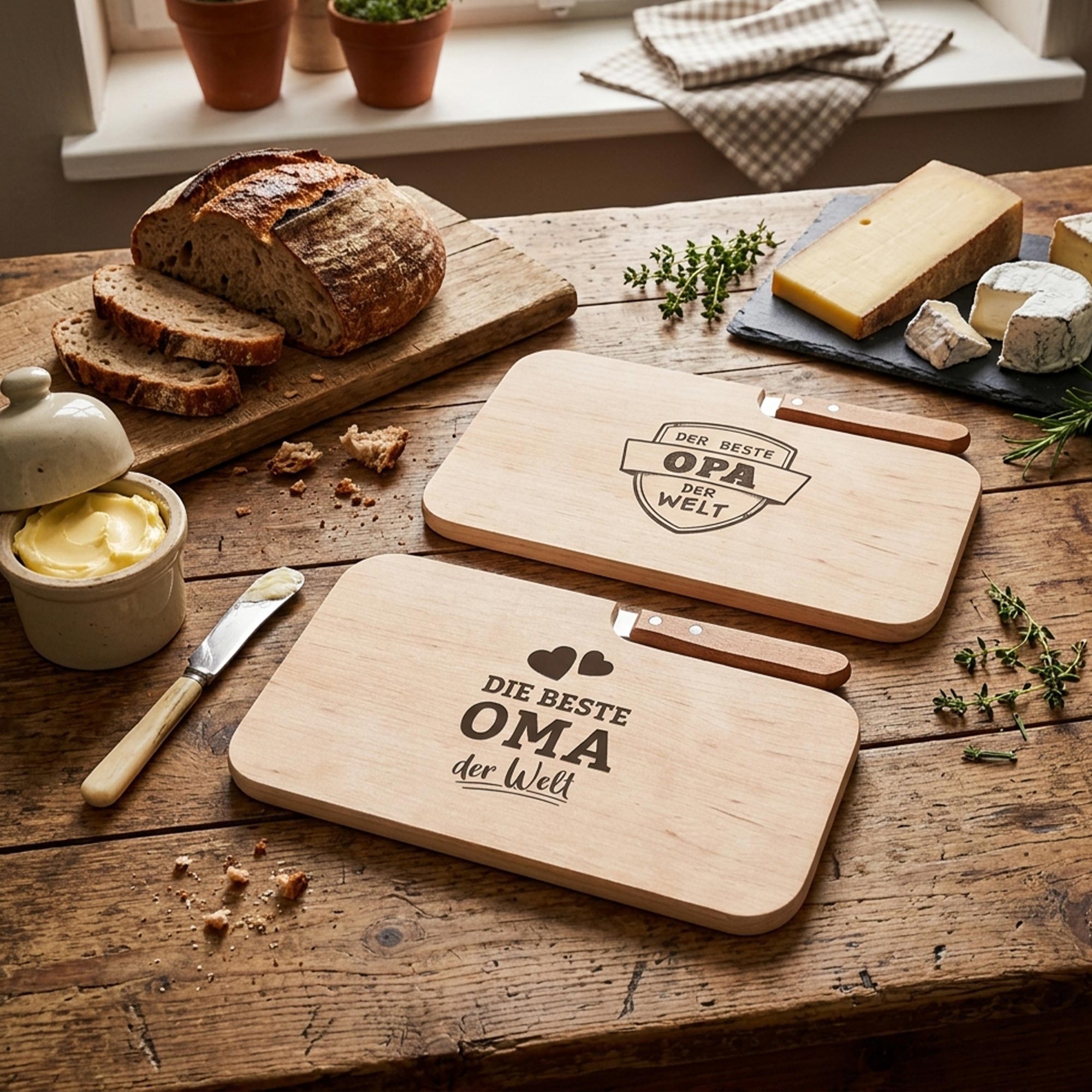 Frühstücksbrett mit Messer - 2er Set für Oma & Opa