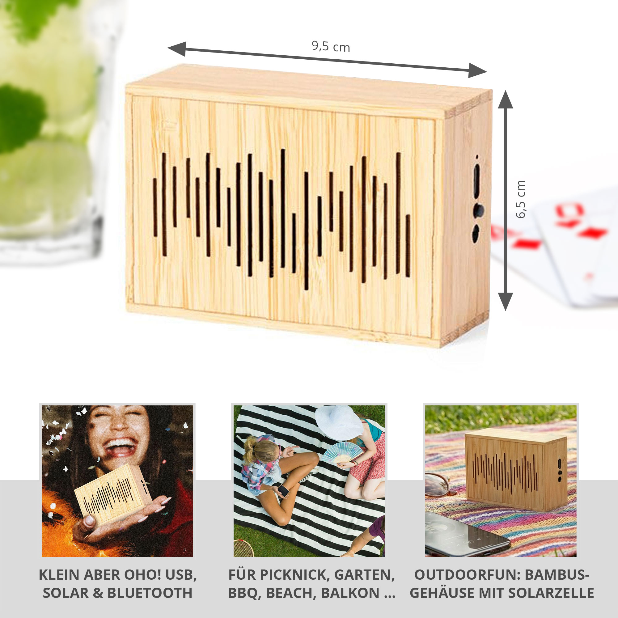 Bluetooth Lautsprecher - Solar Musikbox aus Bambus
