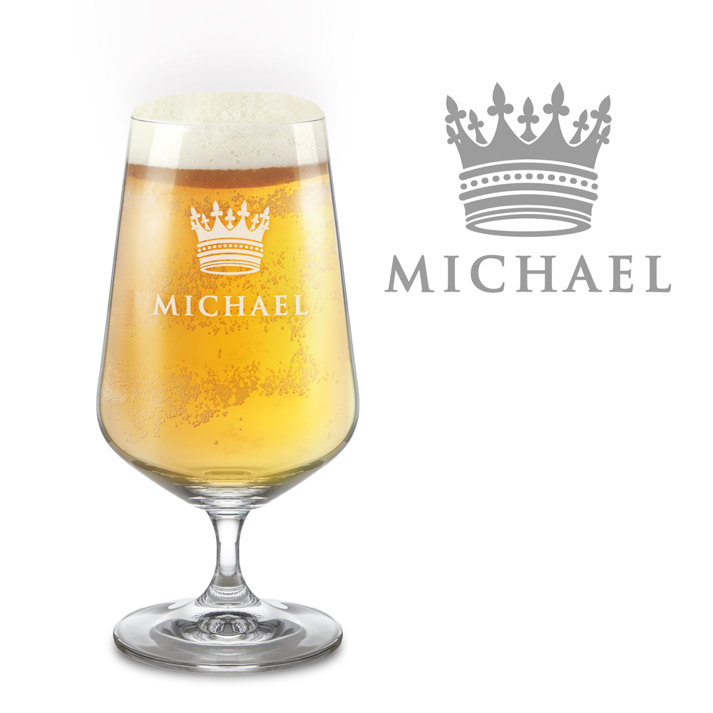 Pilsglas mit gravierter Krone - Bierglas Personalisiert