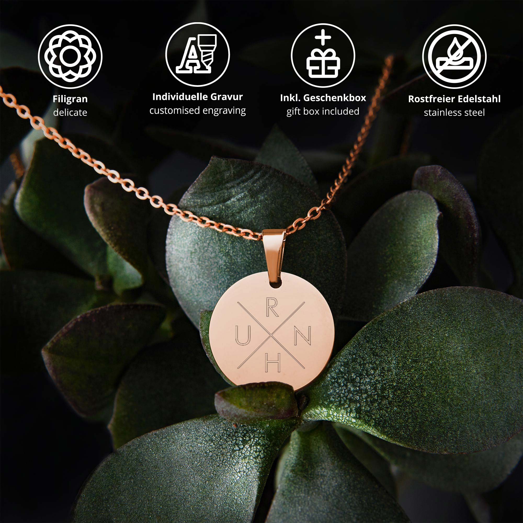 Kette mit Initialen Anhänger - Rosegold