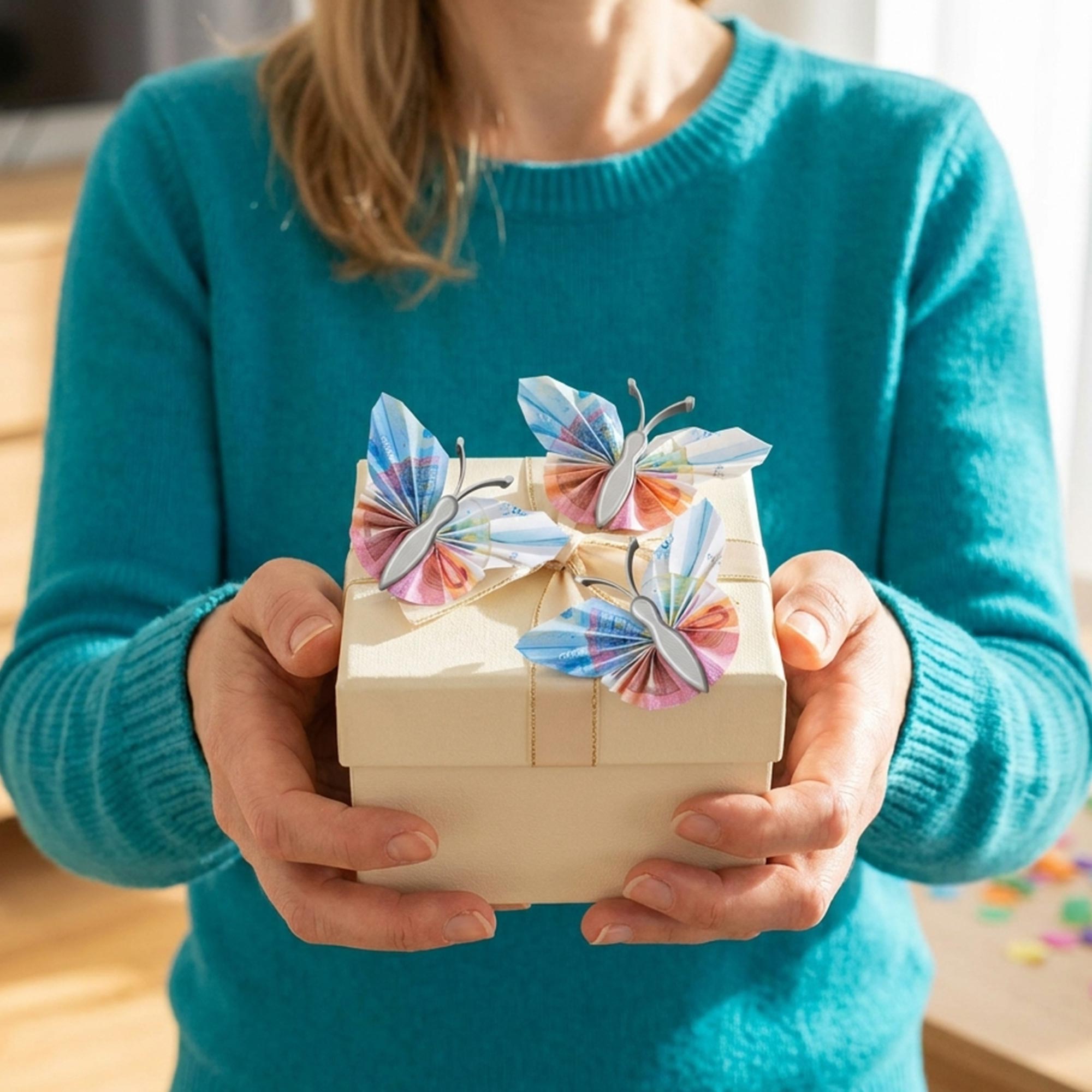 Geldgeschenk Schmetterling - 3er Set Geschenkverpackung für Geld in Silber