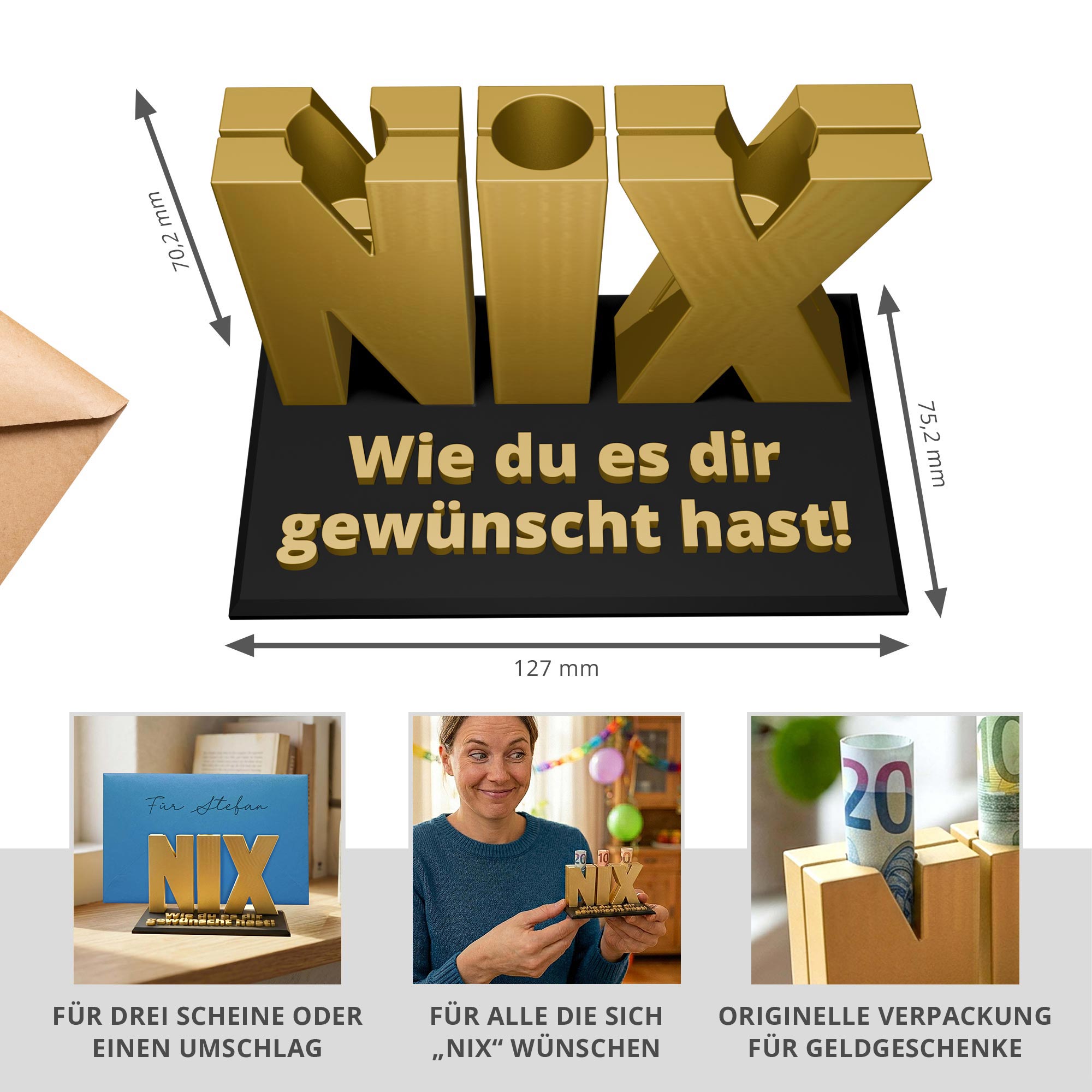 Nix Geschenk - Geschenkverpackung für Geld & Gutscheine in Gold