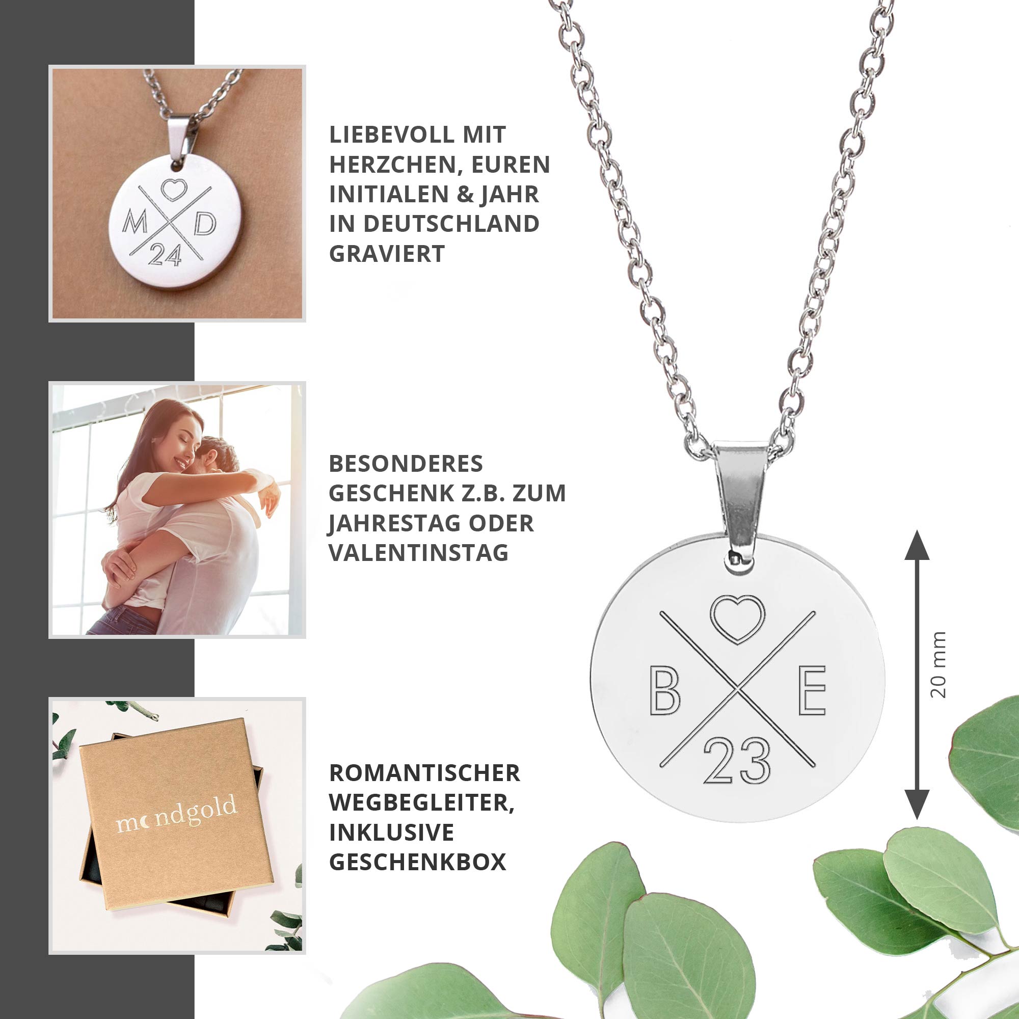 Kette mit Liebesinitialen Anhänger - Silber