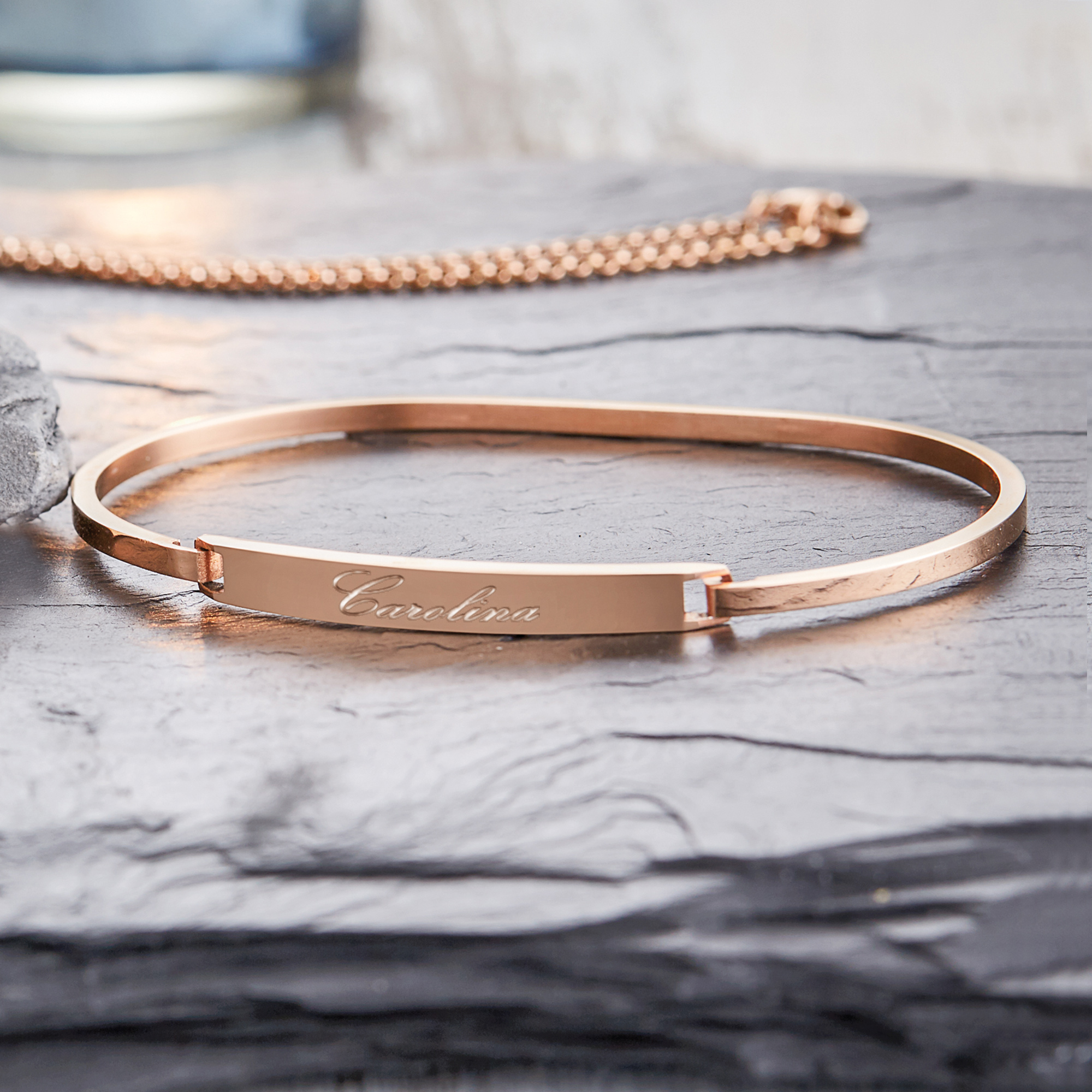 Armreif mit Gravur - Farbe Roségold - Personalisiert, partnerschmuck, armband mit gravur, Geburtstagsgeschenke, armbänder damen