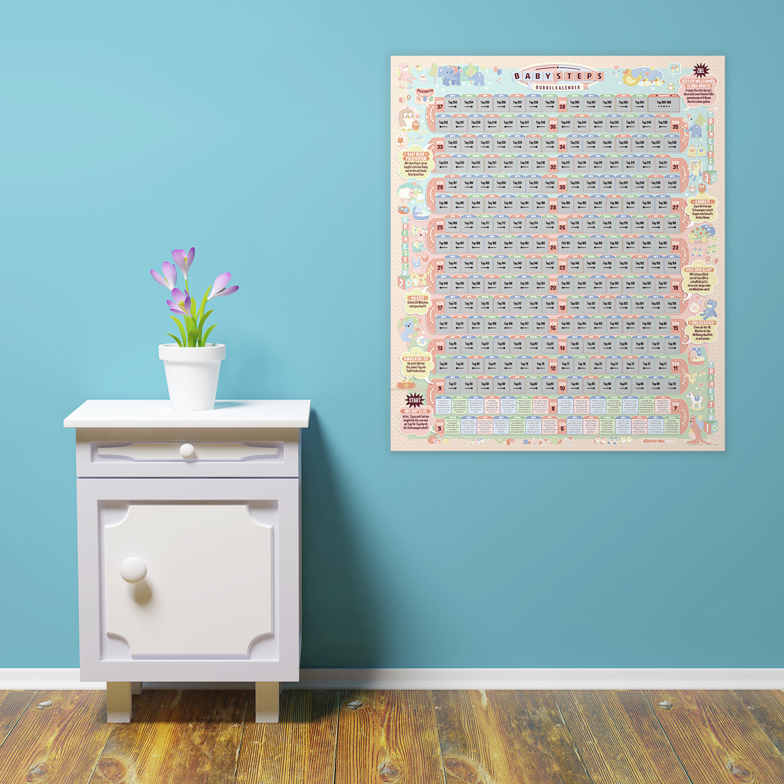 Wandkalender zum Rubbeln für Schwangere, Schwangerschaft Rubbelkalender, Babykalender zum Aufhängen