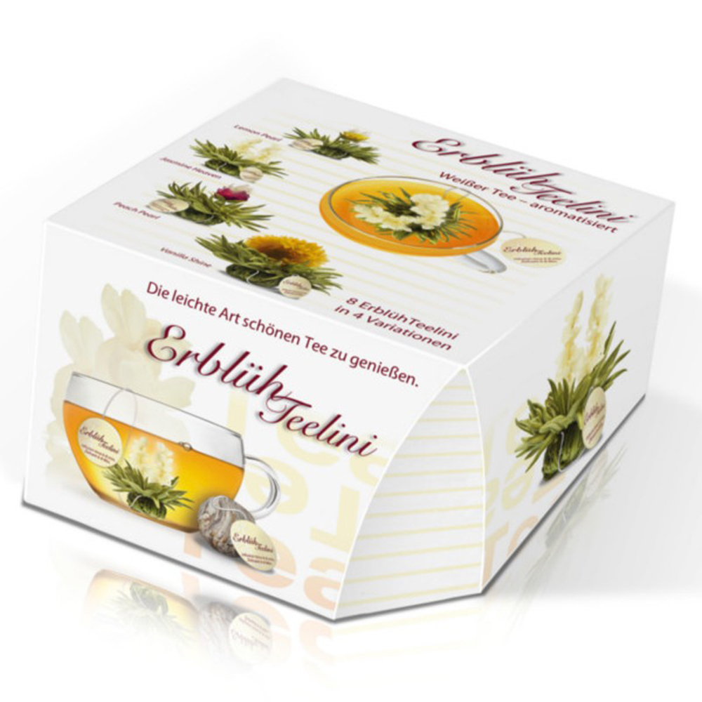 Weiße Erblüh-Teelini mit Tasse
