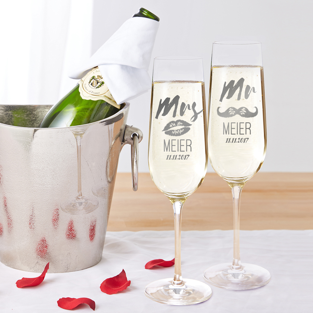 2er Set Sektgläser - Mr & Mrs - originelle Hochzeitsgläser, originelle Hochzeitsgläser, Braut, Geschenke für Männer , Bräutigam