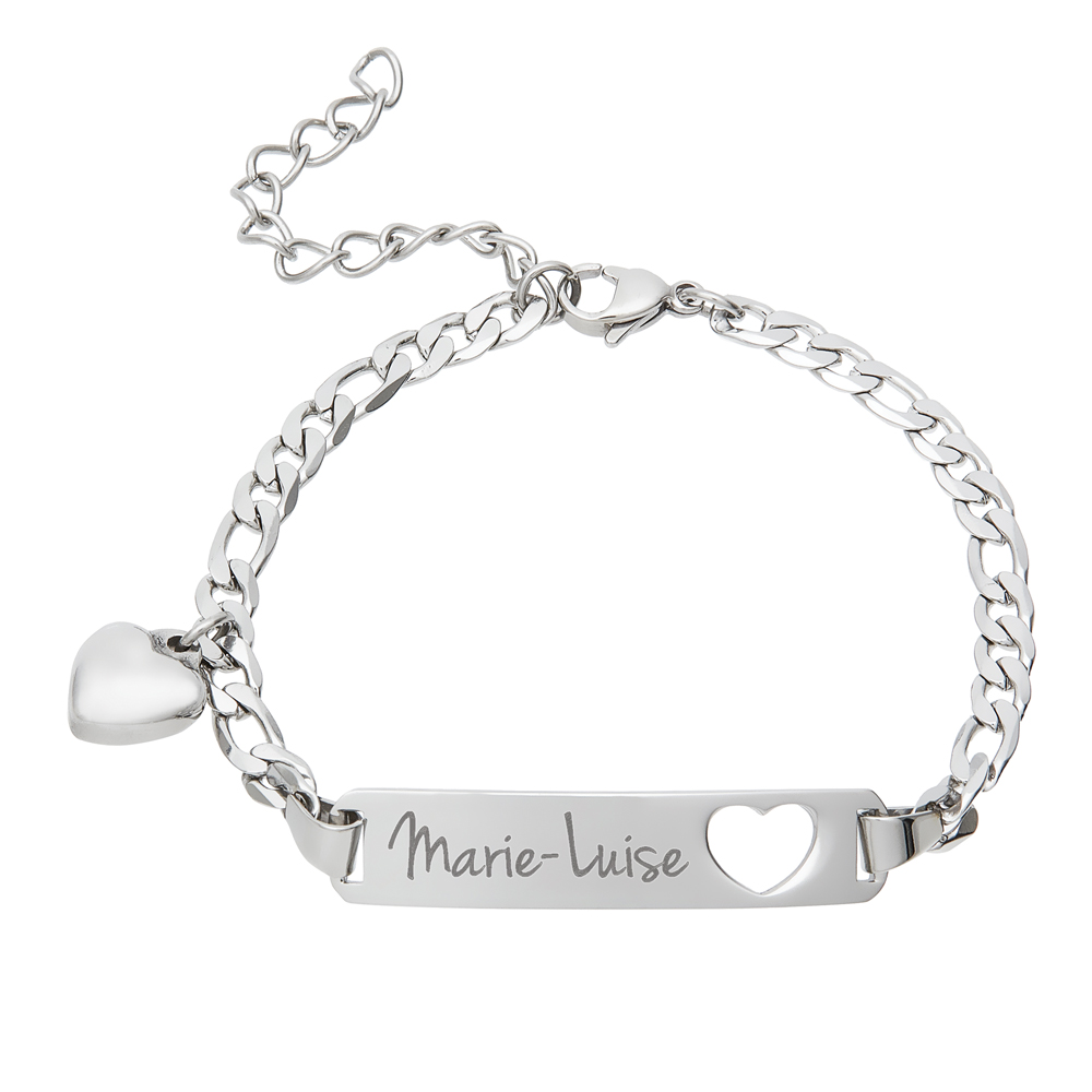Silber Armband mit Herzstanze - Name Gravur
