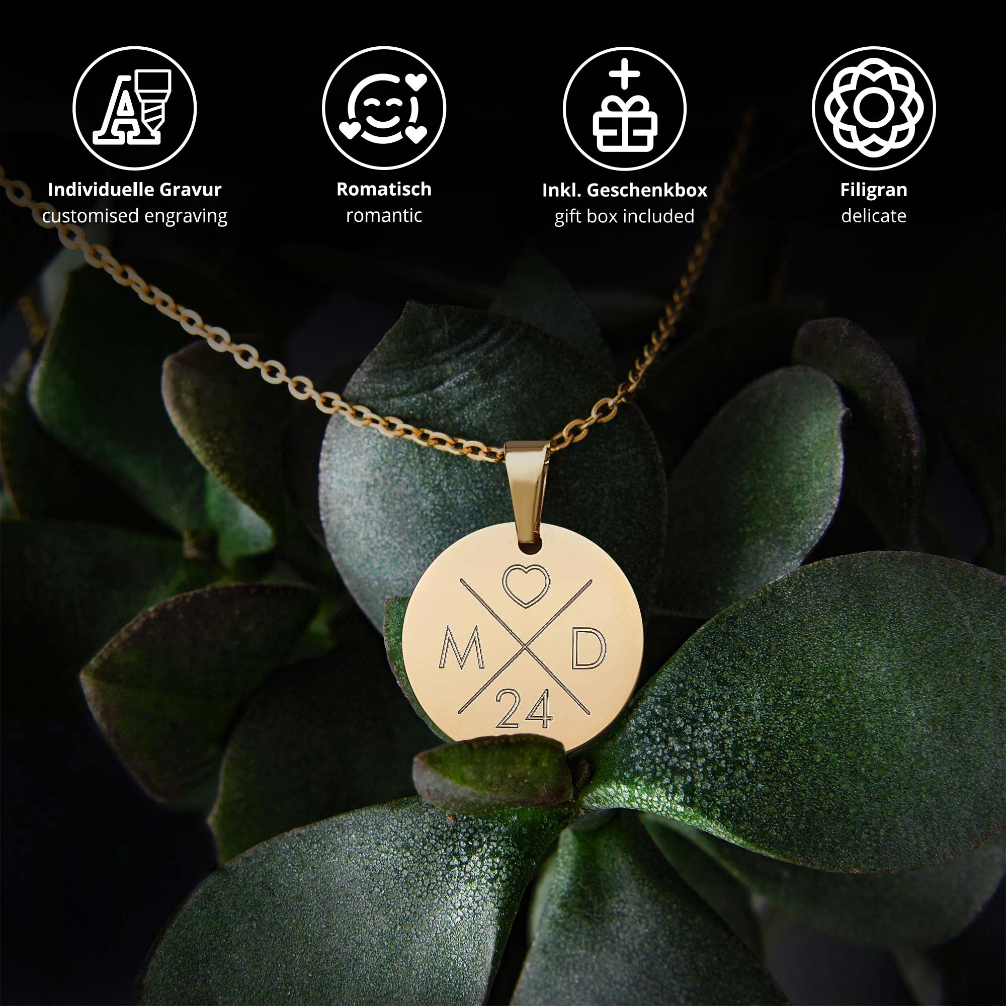 Kette mit Liebesinitialen Anhänger - Gold