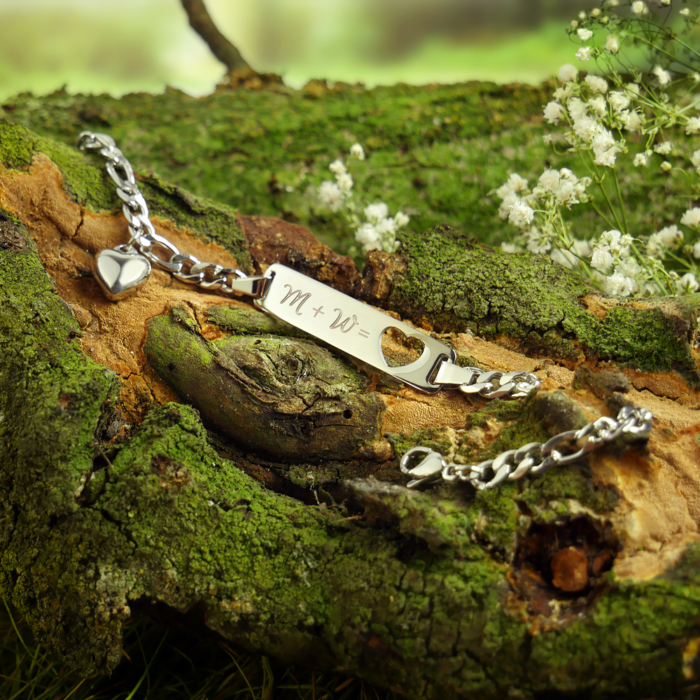 Silber Armband mit Herzstanze - Initialen Gravur