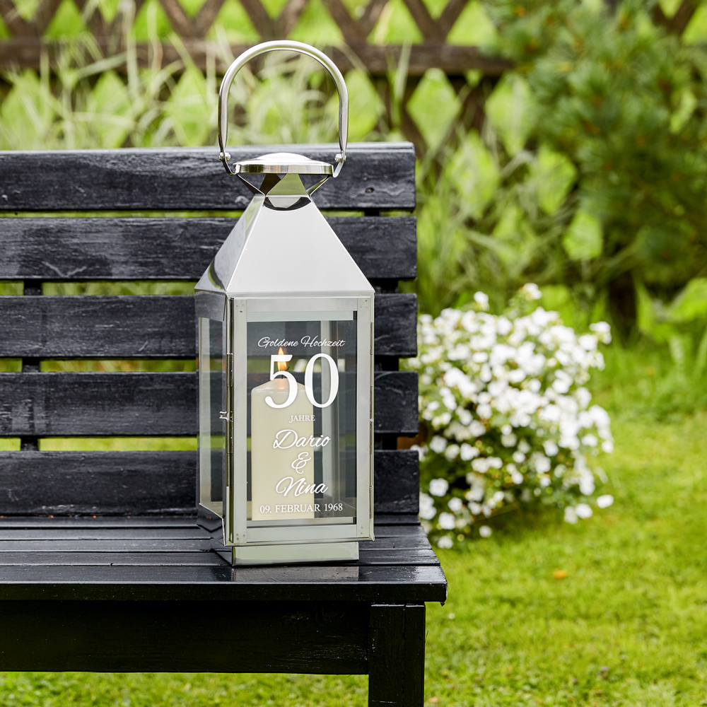 Silber Laterne mit Gravur zur Goldenen Hochzeit - Personalisiert