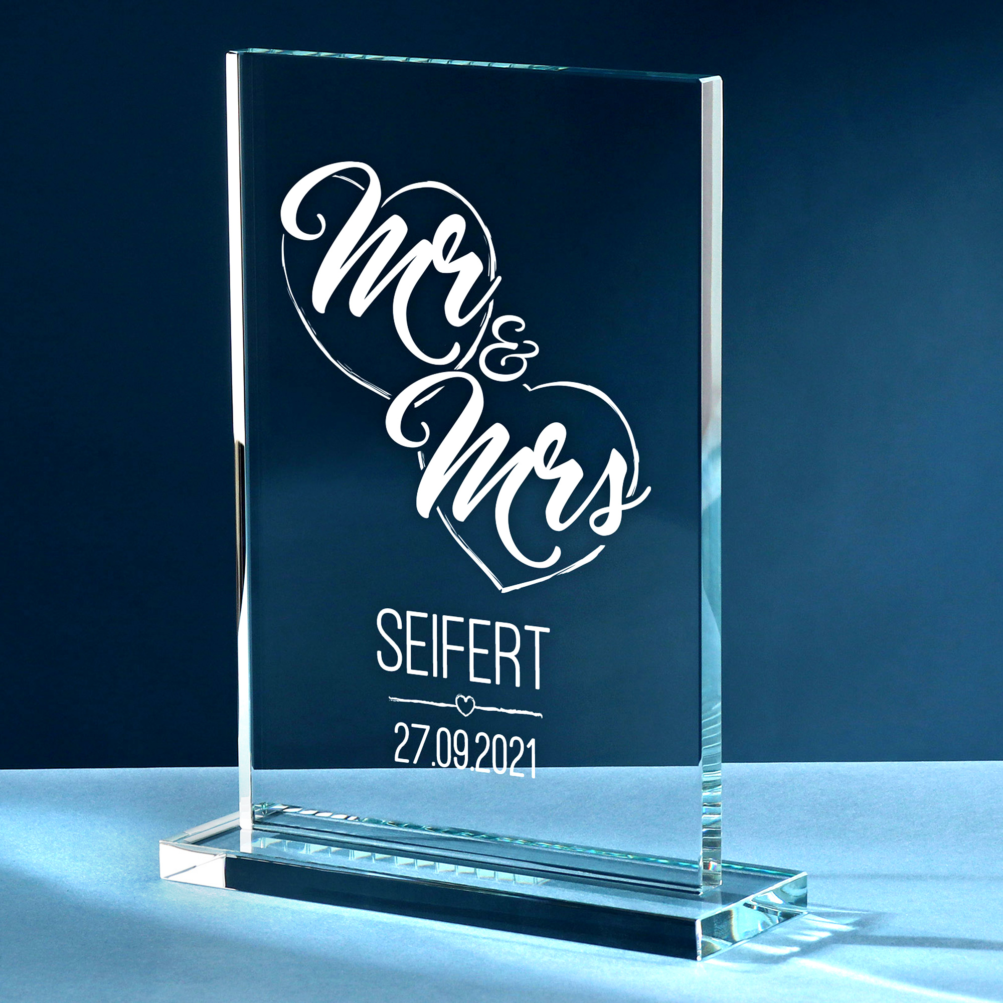 Gravierter Glaspokal Trophäe zur Hochzeit - Mr Mrs 2