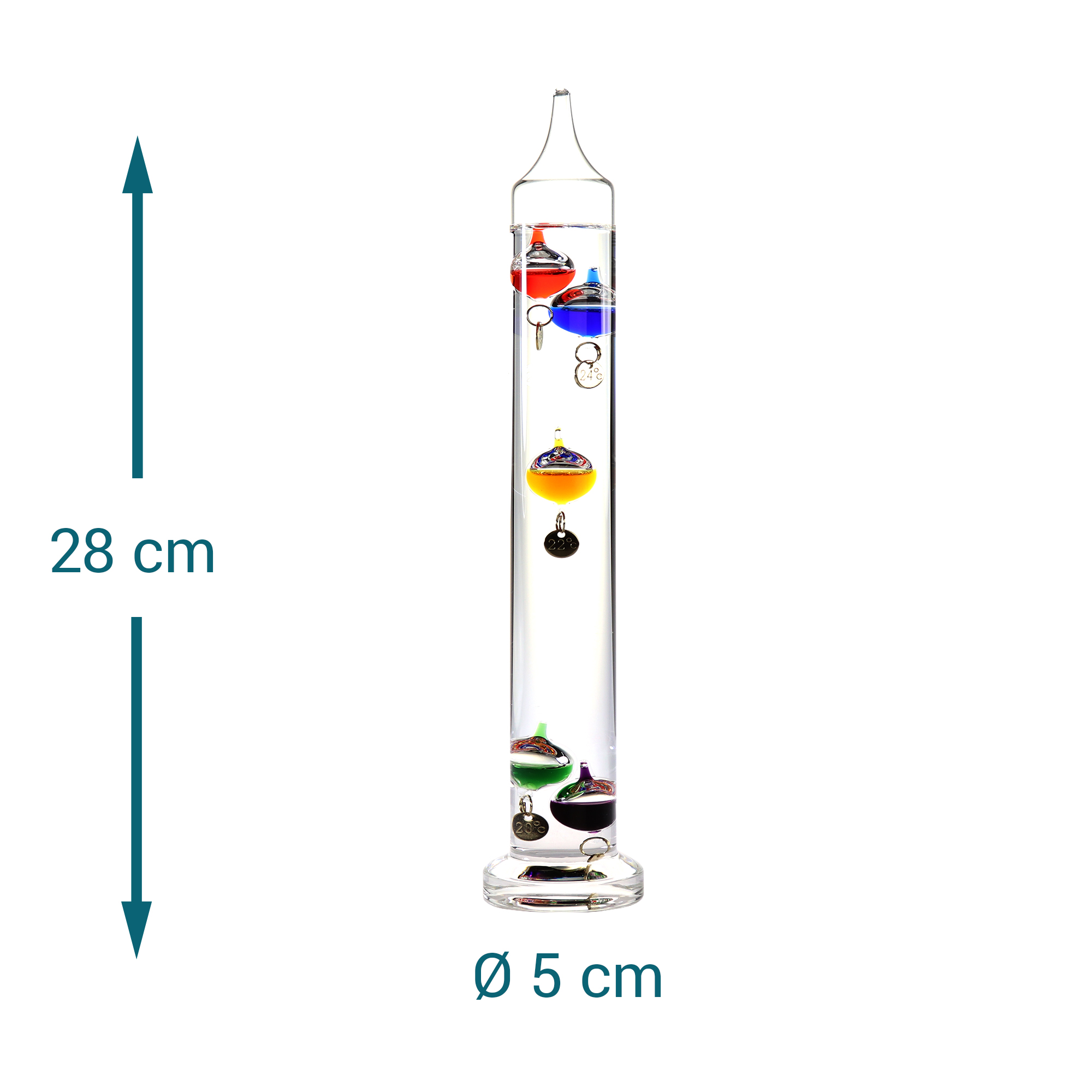 Galileo Thermometer mit bunten Kugeln