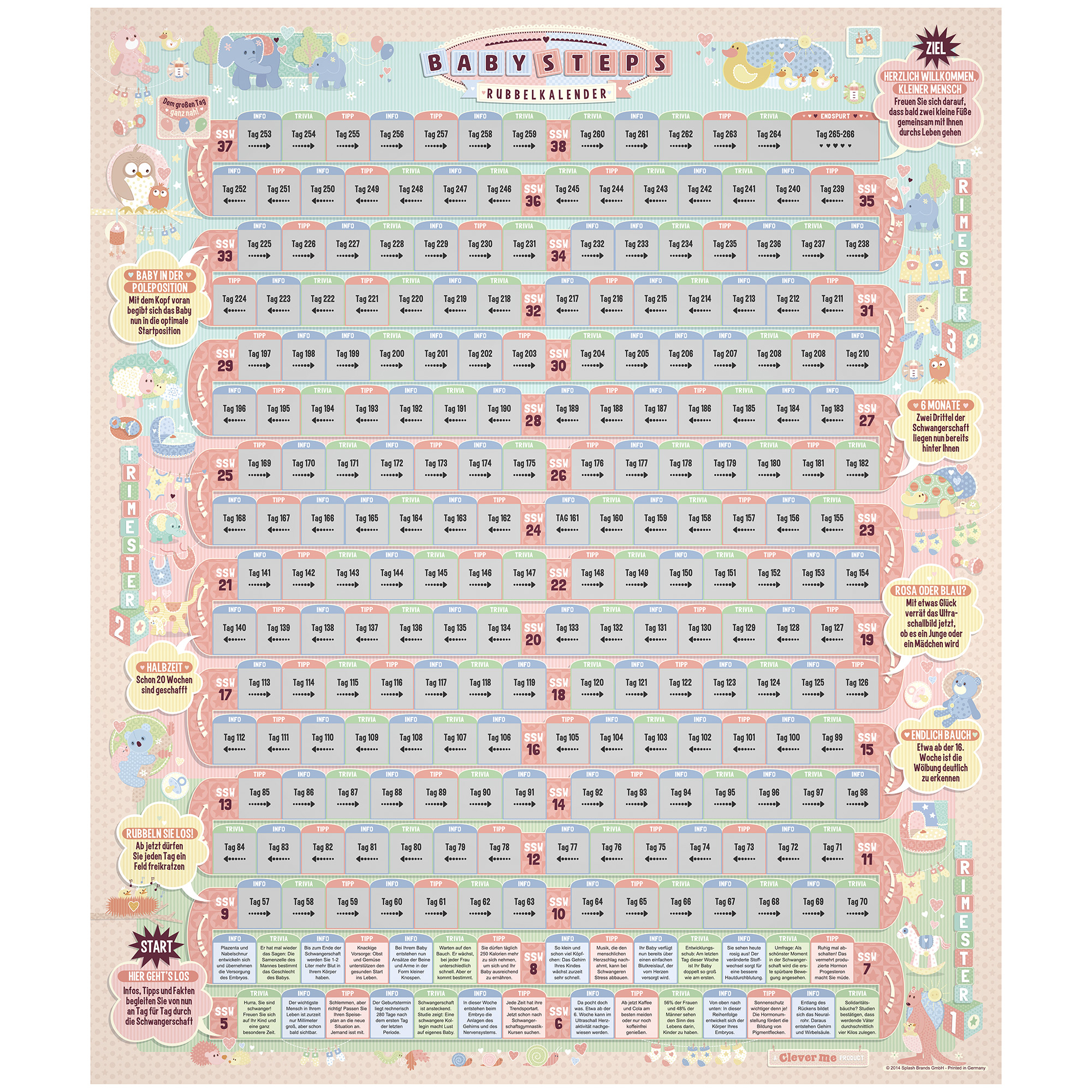 Wandkalender zum Rubbeln für Schwangere, Schwangerschaft Rubbelkalender, Babykalender zum Aufhängen