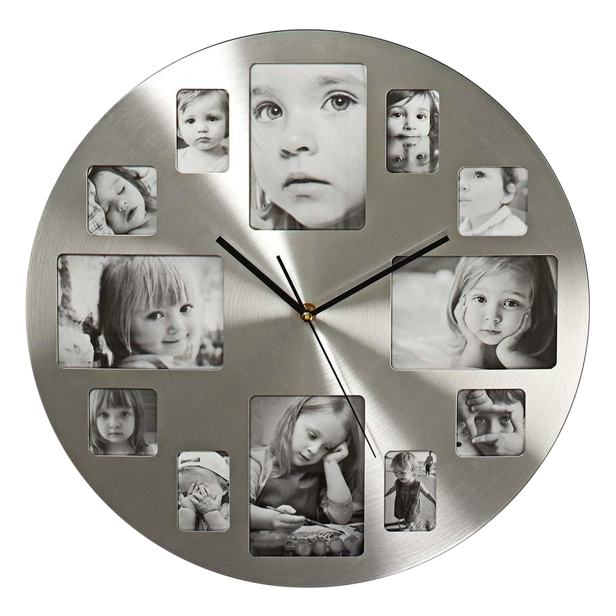 Foto Wanduhr mit 12 Bilderrahmen, Analoguhr für Fotocollagen zum selbst gestalten, Fotouhr als kreative Wanddeko, Fotorahmen Uhr Küchenuhr mit Bilde