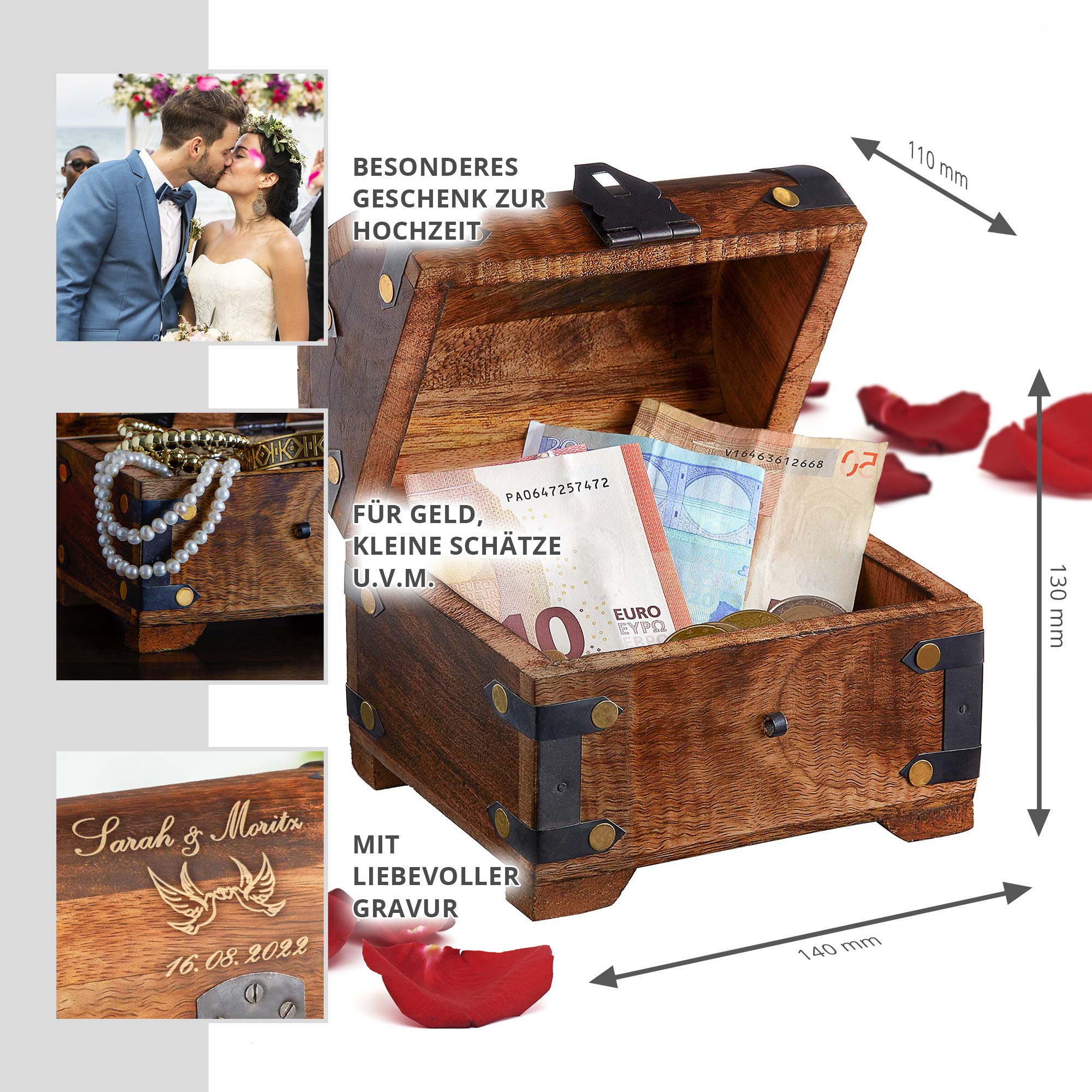 Schatztruhe mit Gravur -  zur Hochzeit - Dunkel