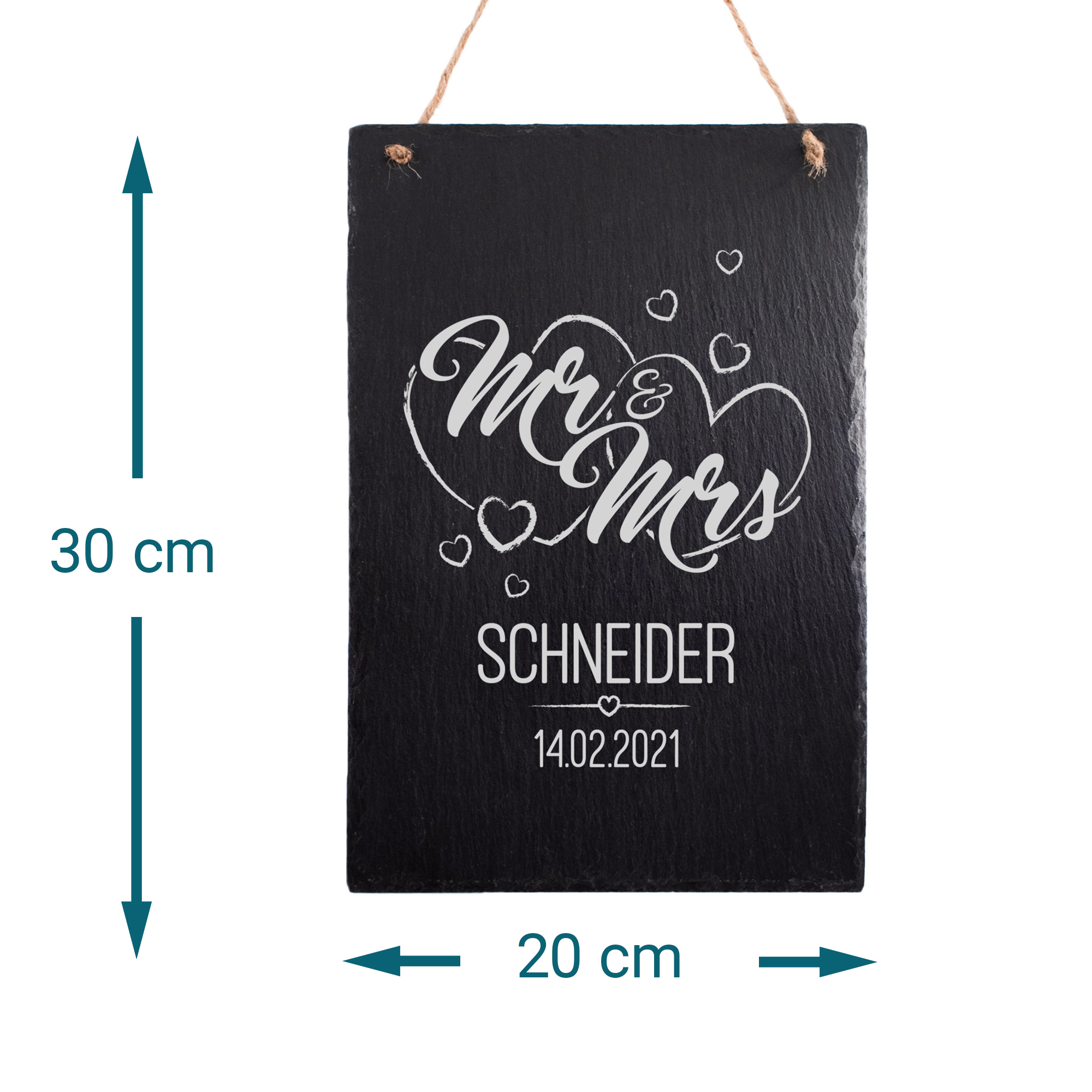 Schieferplatte XXL mit Gravur zur Hochzeit - Mr & Mrs 6