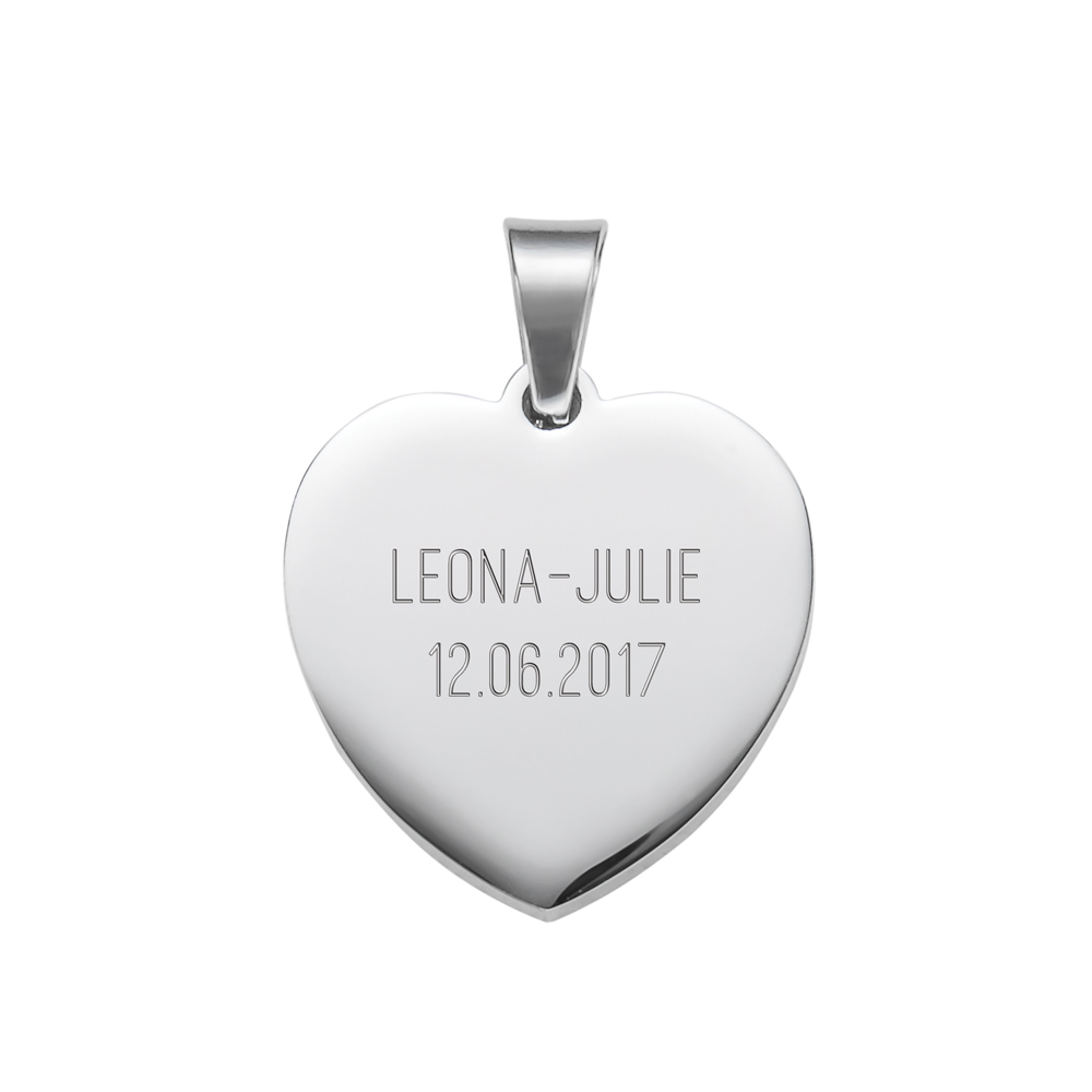 Kette mit Herz-Anhänger mit Gravur - Motiv Kreuz mit Namen und Datum - Silber
