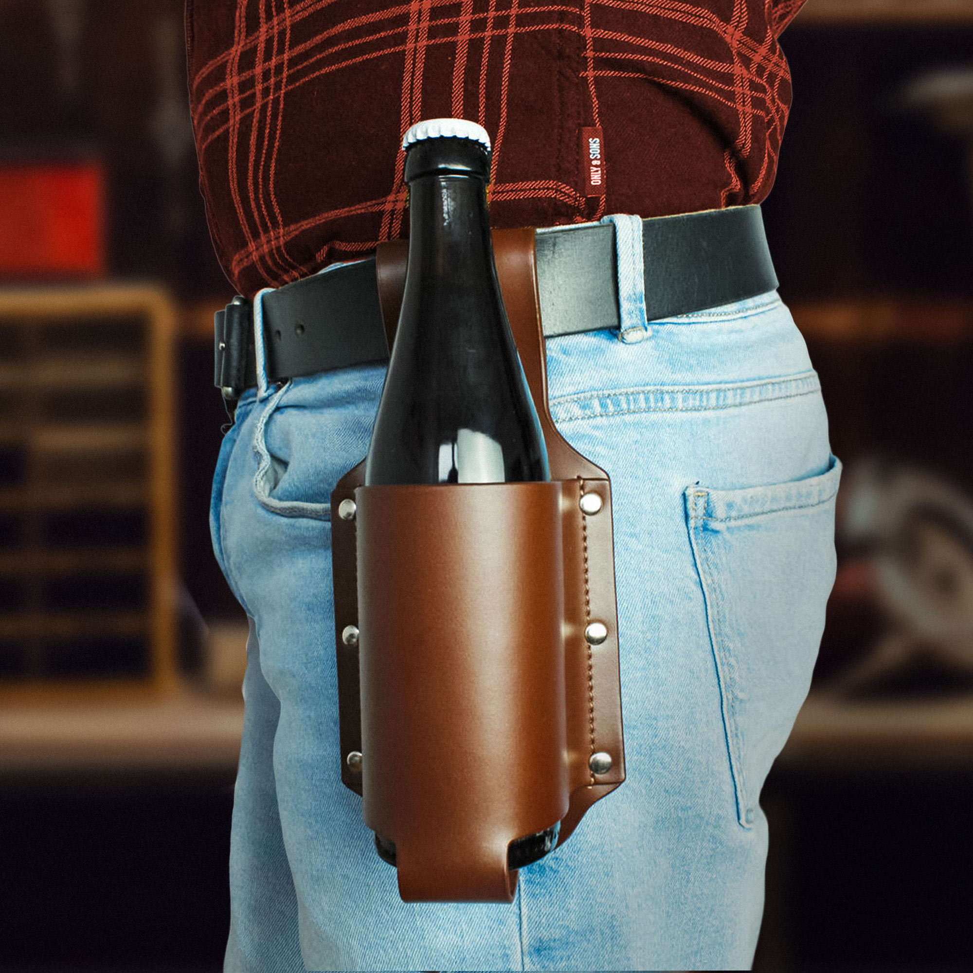 Kultiger Bierholster aus echtem Leder