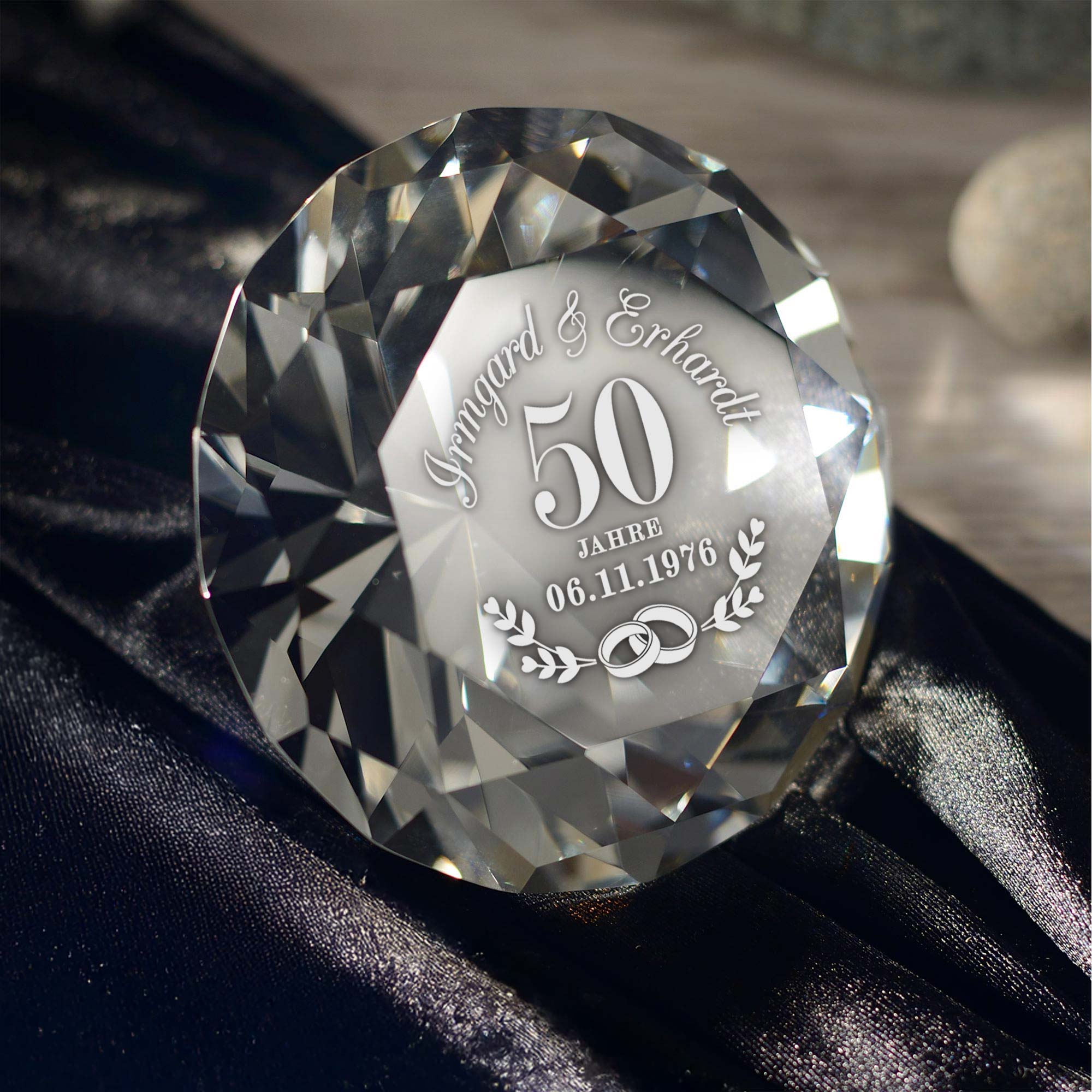 Diamant Kristall mit Gravur - Goldhochzeit
