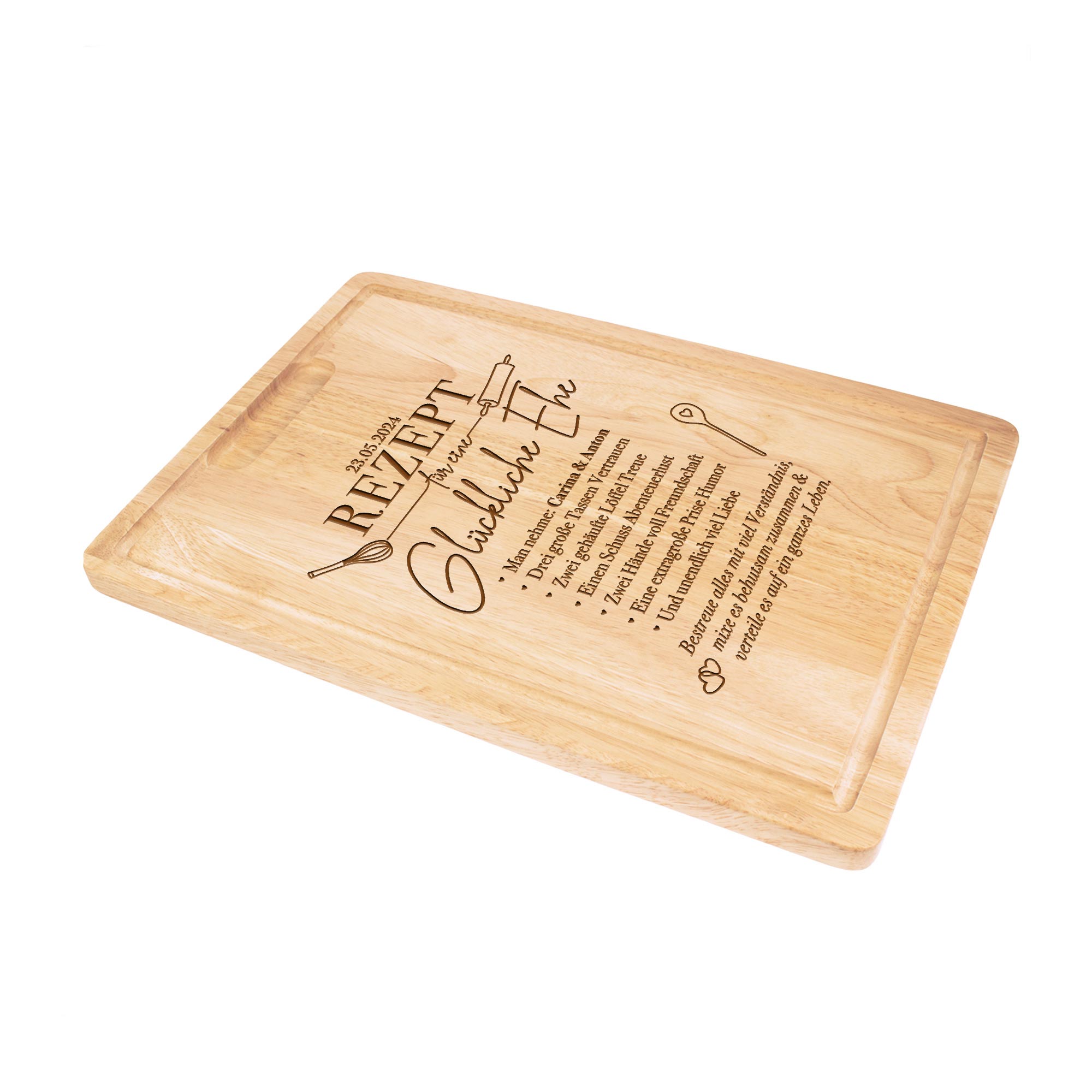 Schneidebrett aus Holz mit Gravur - Rezept glückliche Ehe