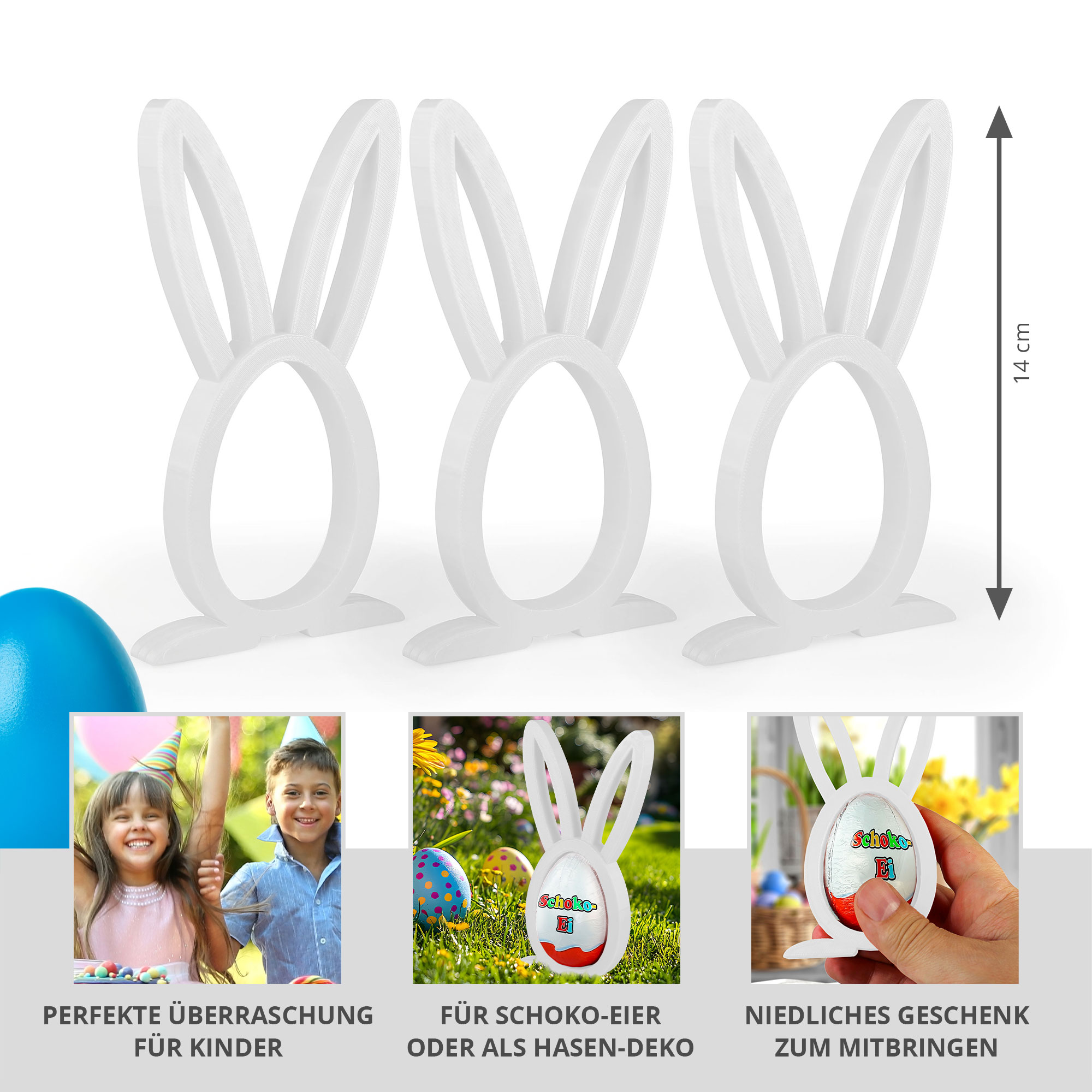 Osterhase Ü-Ei Halter im 3er Set - Weiß