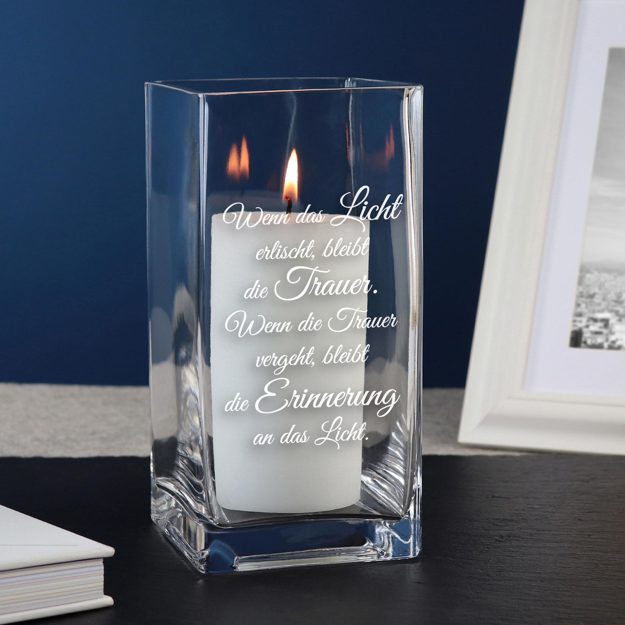 Eckige Vase mit Gravur - Trauerspruch