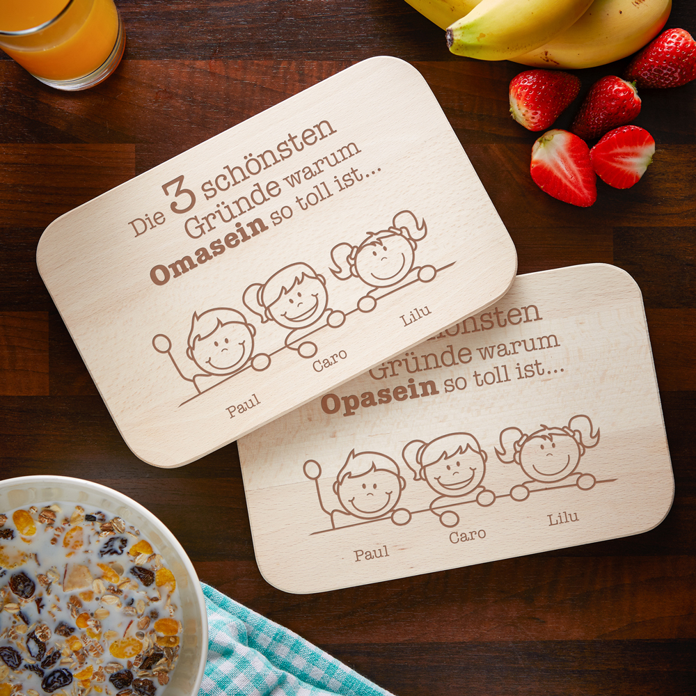 Frühstücksbrett - 2er Set - Gute Gründe Oma & Opa - Personalisiert