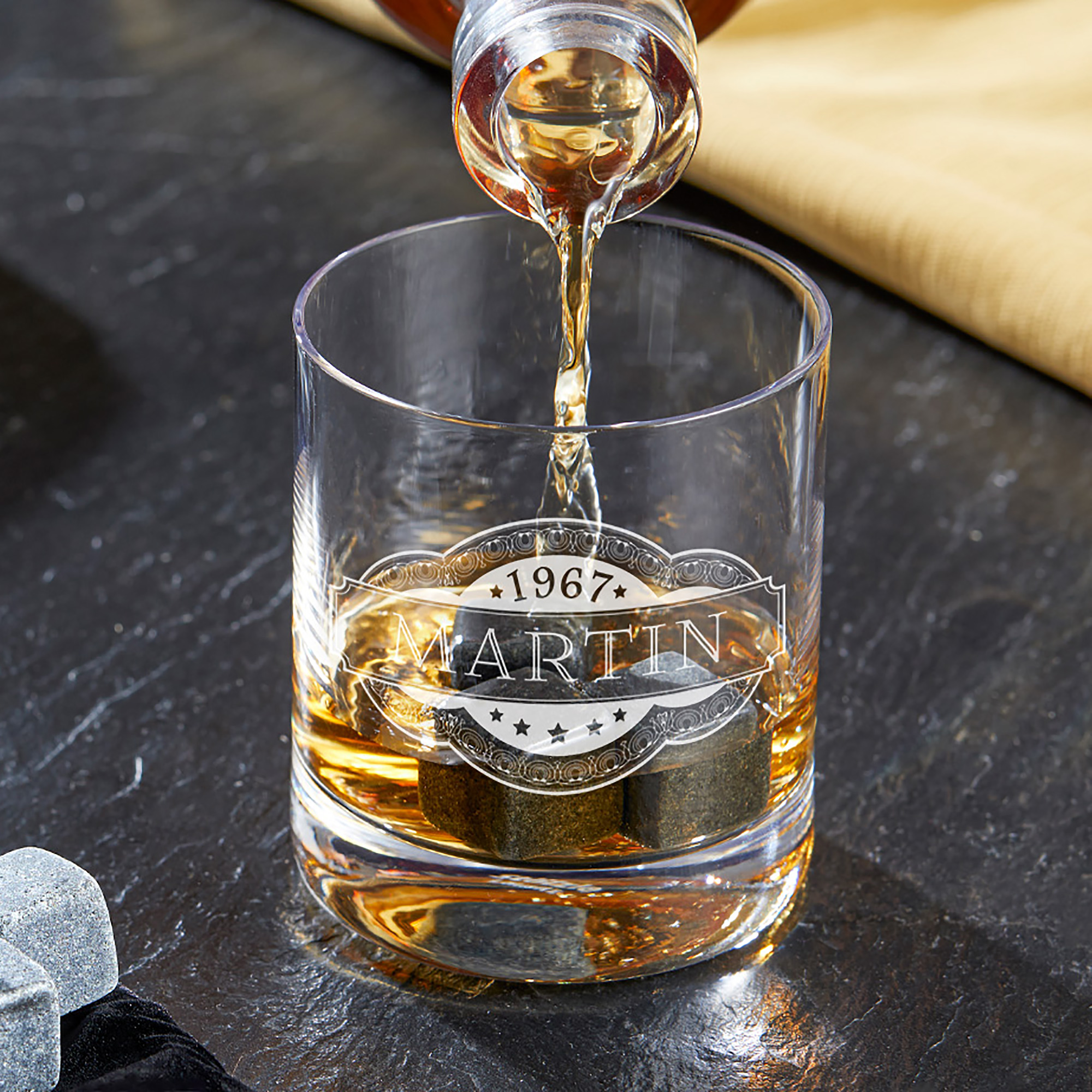 Whiskyset Globus Karaffe Auto und graviertes Glas Banderole
