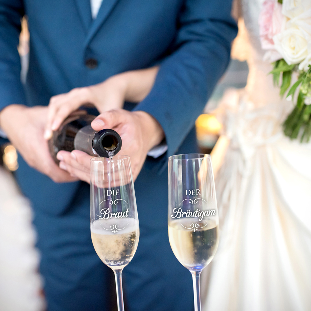 2er Set Sektgläser - Braut und Bräutigam - Zur Hochzeit, Hochzeit, Braut, Geschenke für Männer, Bräutigam
