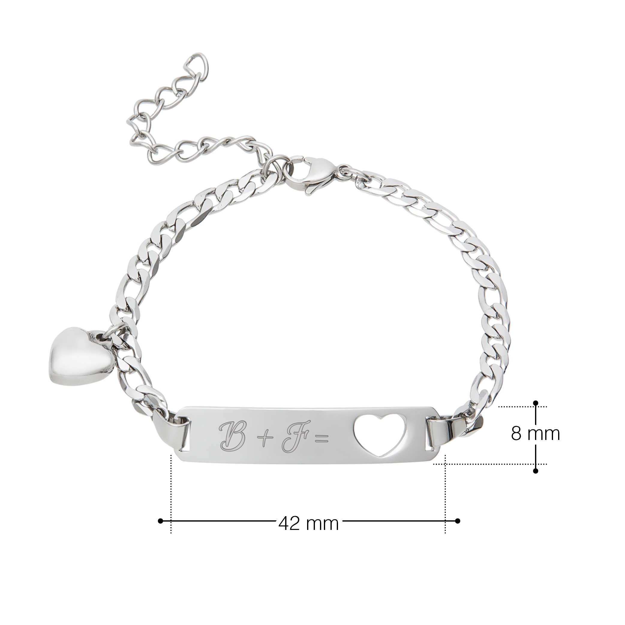 Silber Armband mit Herzstanze - Initialen Gravur