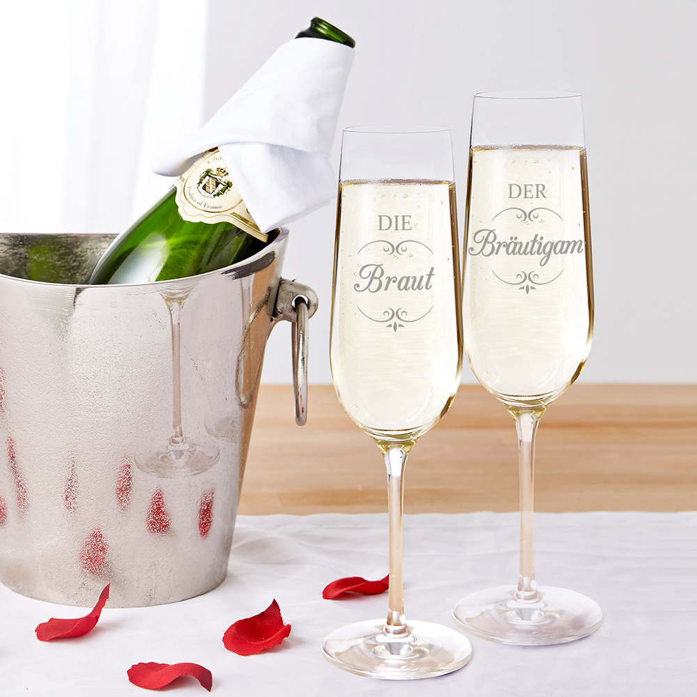 2er Set Sektgläser - Braut und Bräutigam - Zur Hochzeit, Hochzeit, Braut, Geschenke für Männer, Bräutigam
