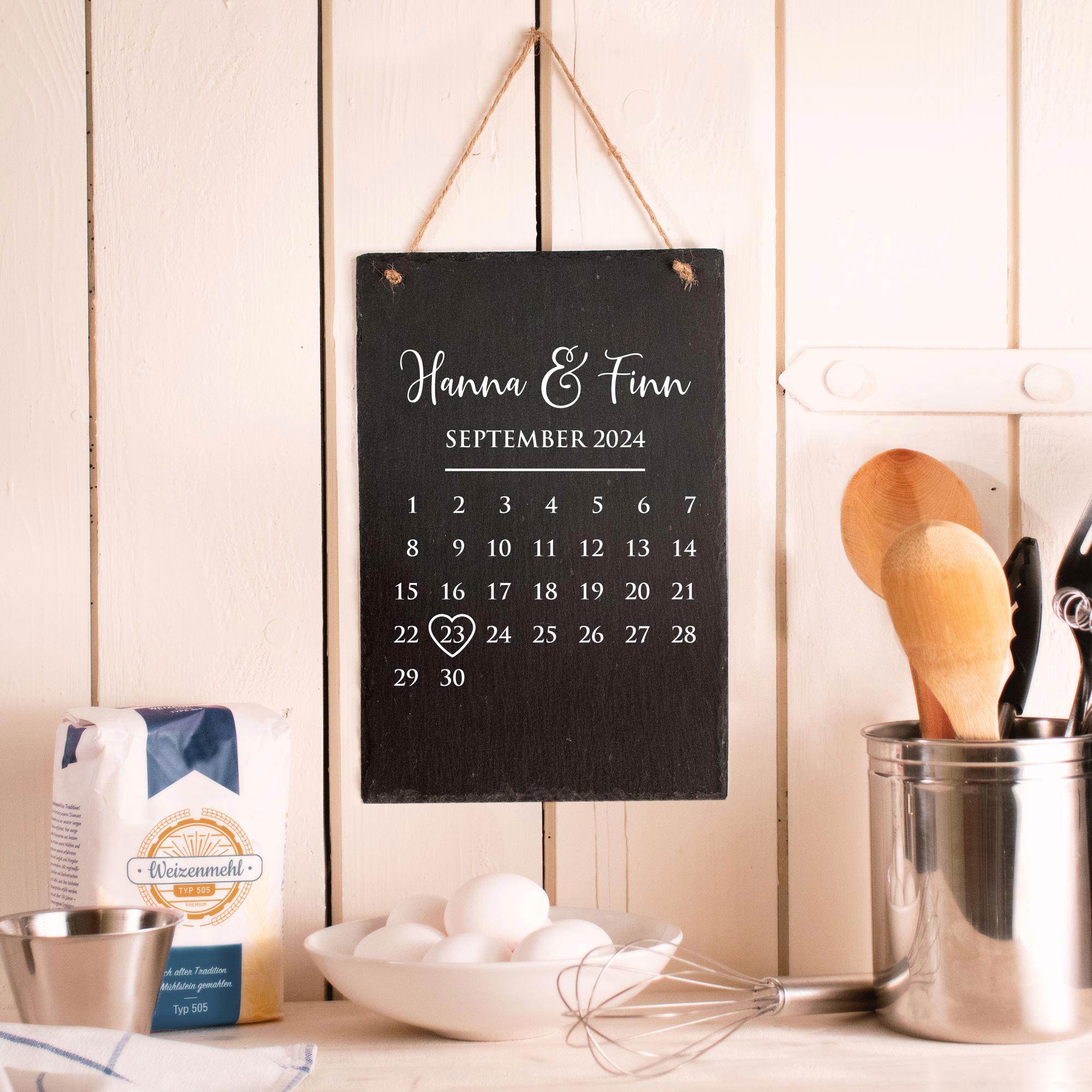 Schieferplatte XXL mit Gravur zur Hochzeit - Kalender