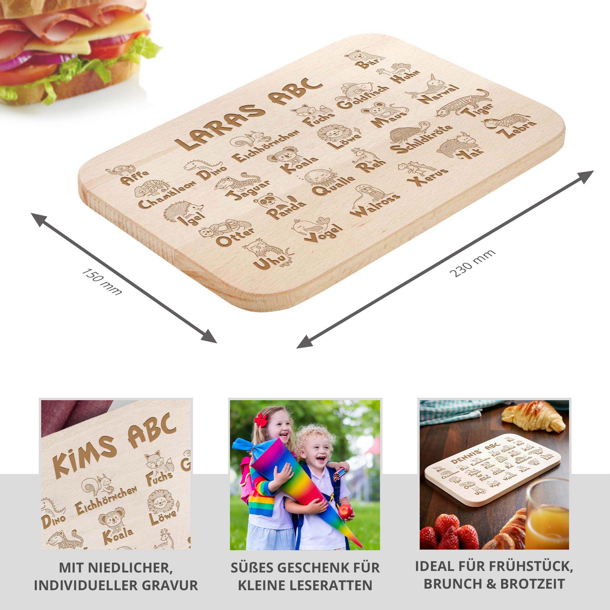 Frühstücksbrett mit Gravur für Kinder - ABC