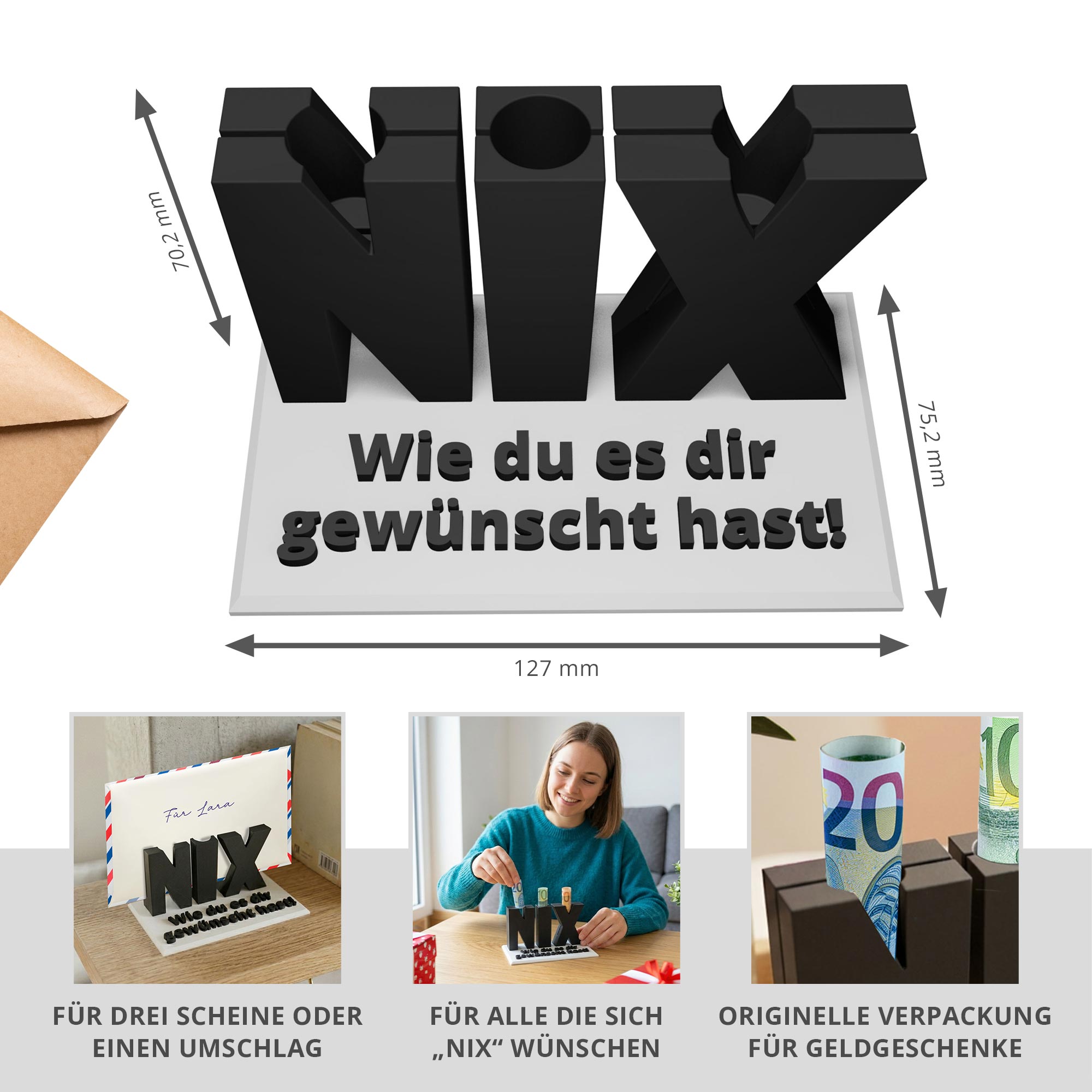 Nix Geschenk - Geschenkverpackung für Geld & Gutscheine in Schwarz