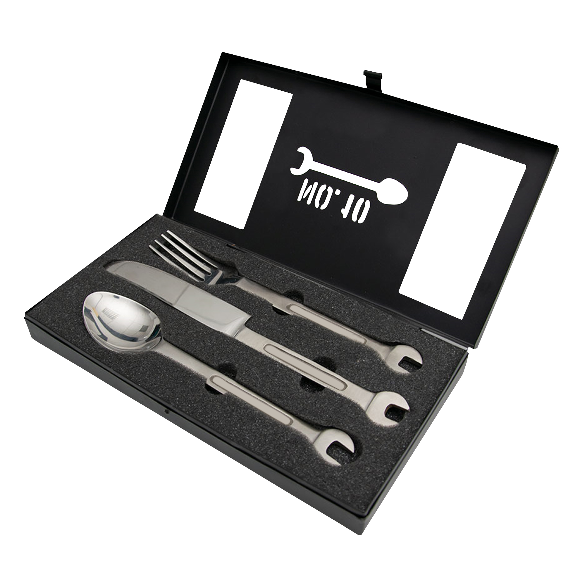 3-teiliges Besteckset in Schraubenschlüssel Optik, Edelstahl Besteck als Männergeschenk, witziges Essbesteck Küchenset als Geschenk für Handwerker