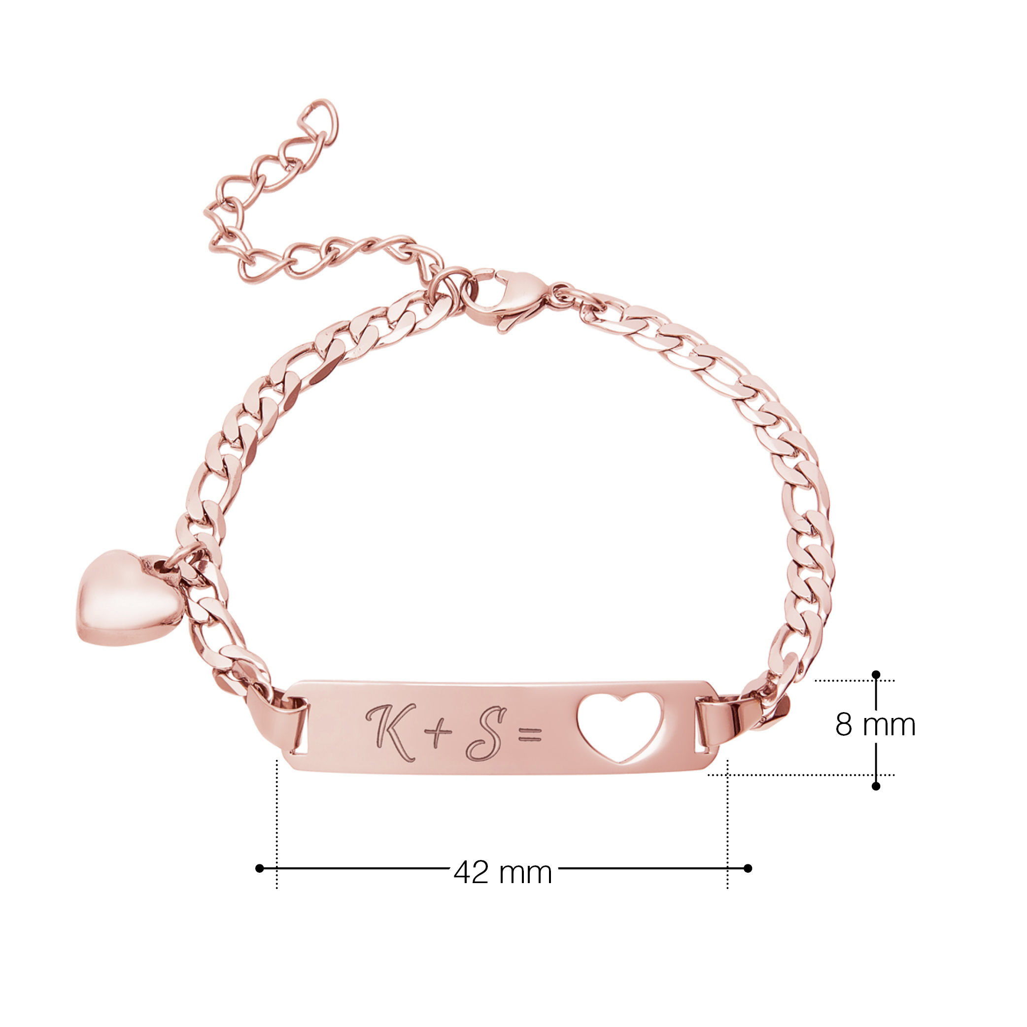 Roségold Armband mit Herzstanze - Initialen Gravur