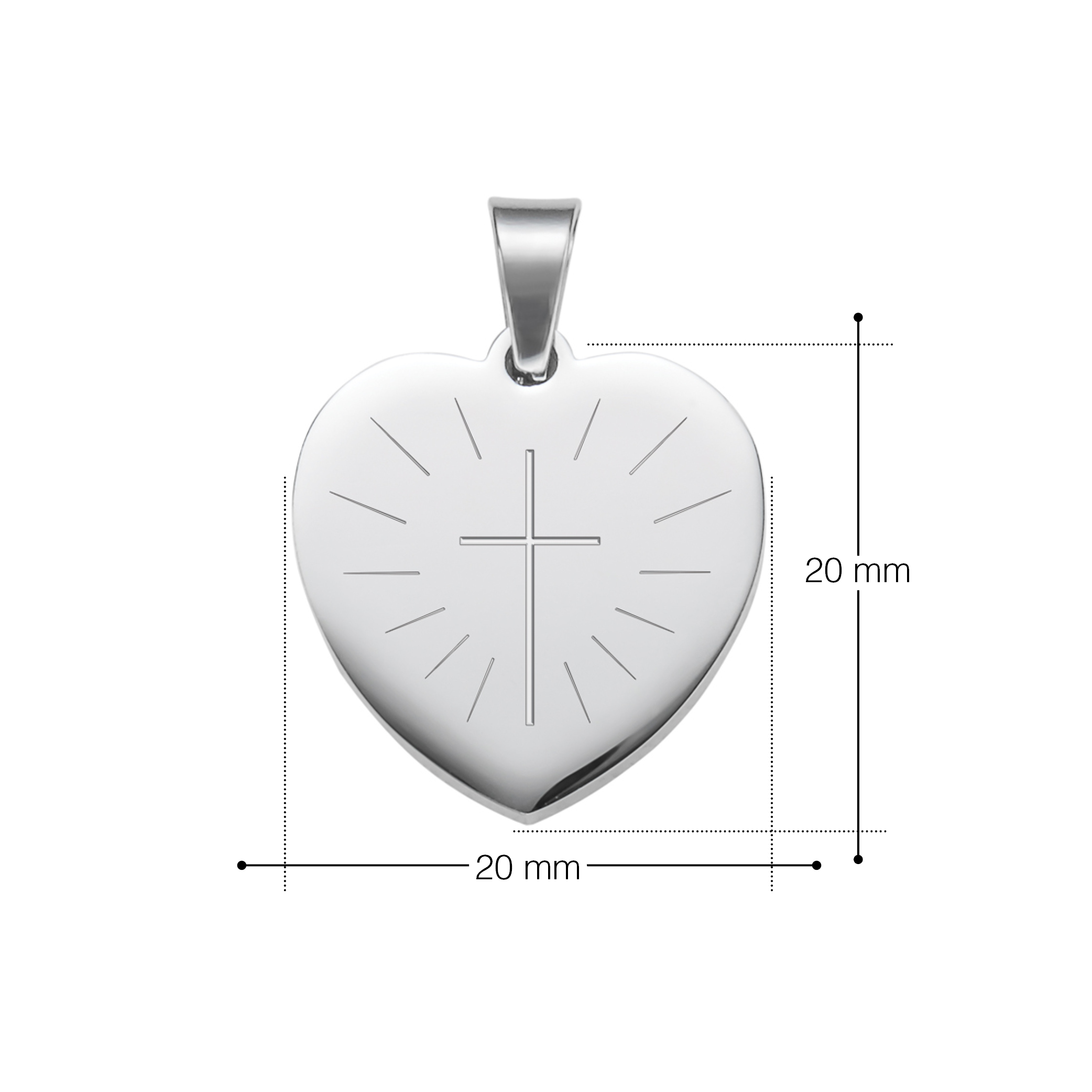 Kette mit Herz-Anhänger mit Gravur - Motiv Kreuz mit Namen und Datum - Silber