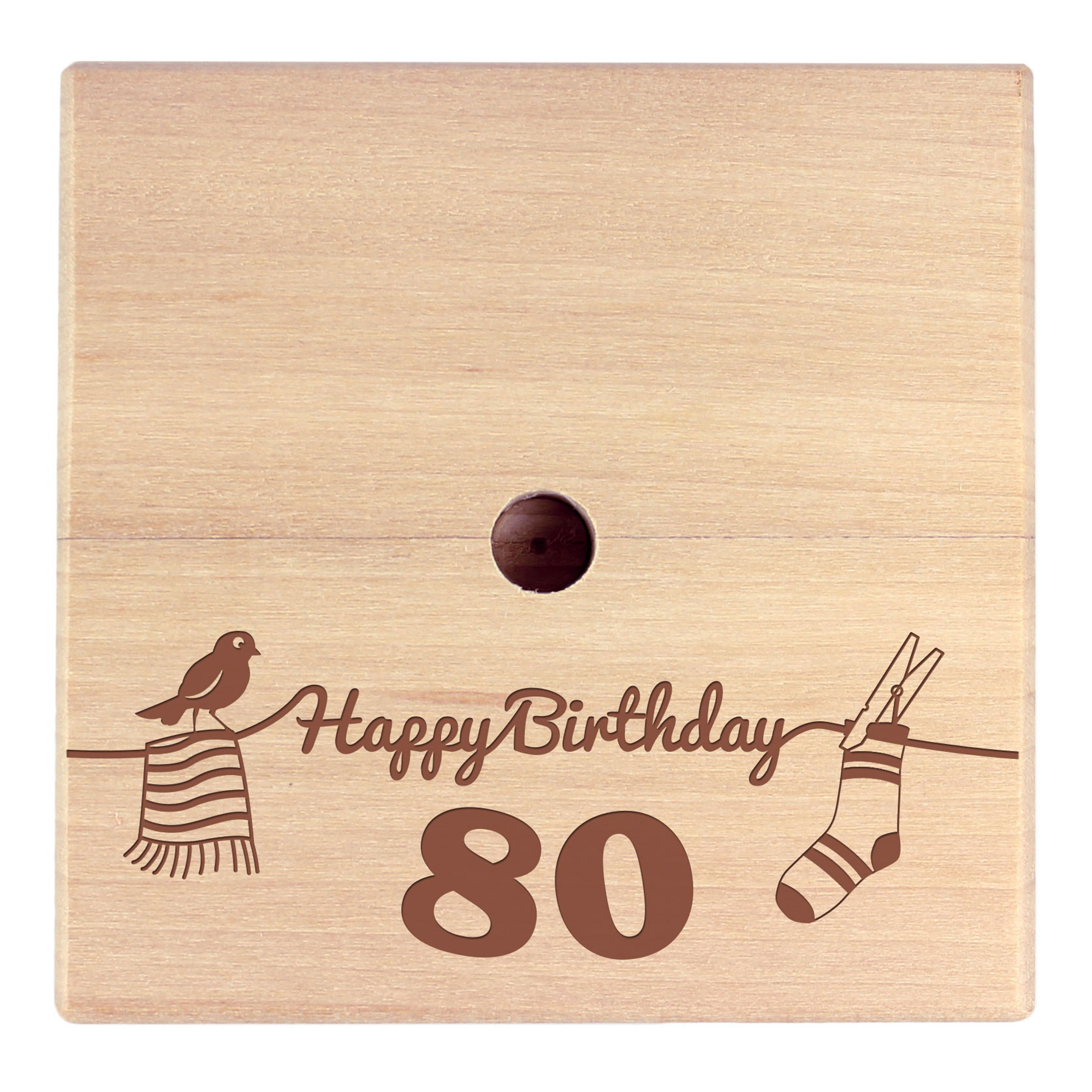 Gravierte Wäschespinne zum 80. Geburtstag, Geld Wäscheleine zum Geldaufhängen mit Gravur, Geld-Wäschespinne zum selbst gestalten mit Altersgravur