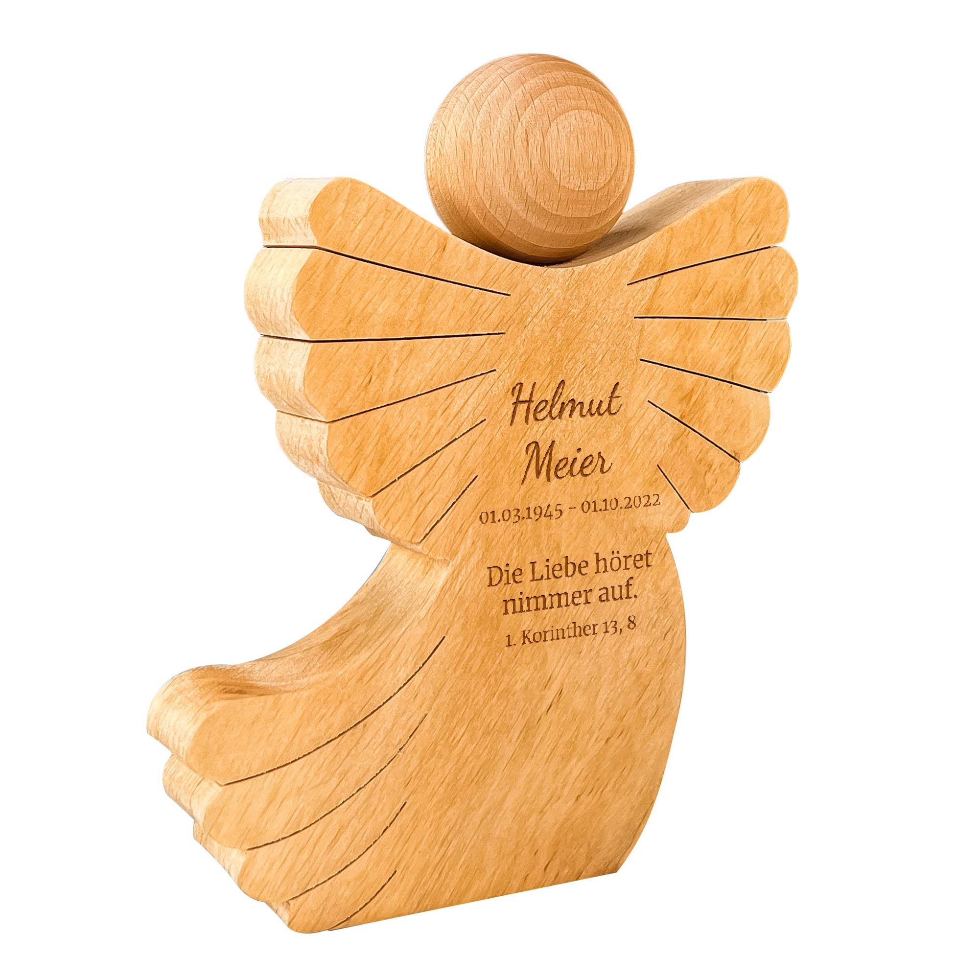 Engel aus Holz mit Schweif - personalisiert mit Trauerspruch
