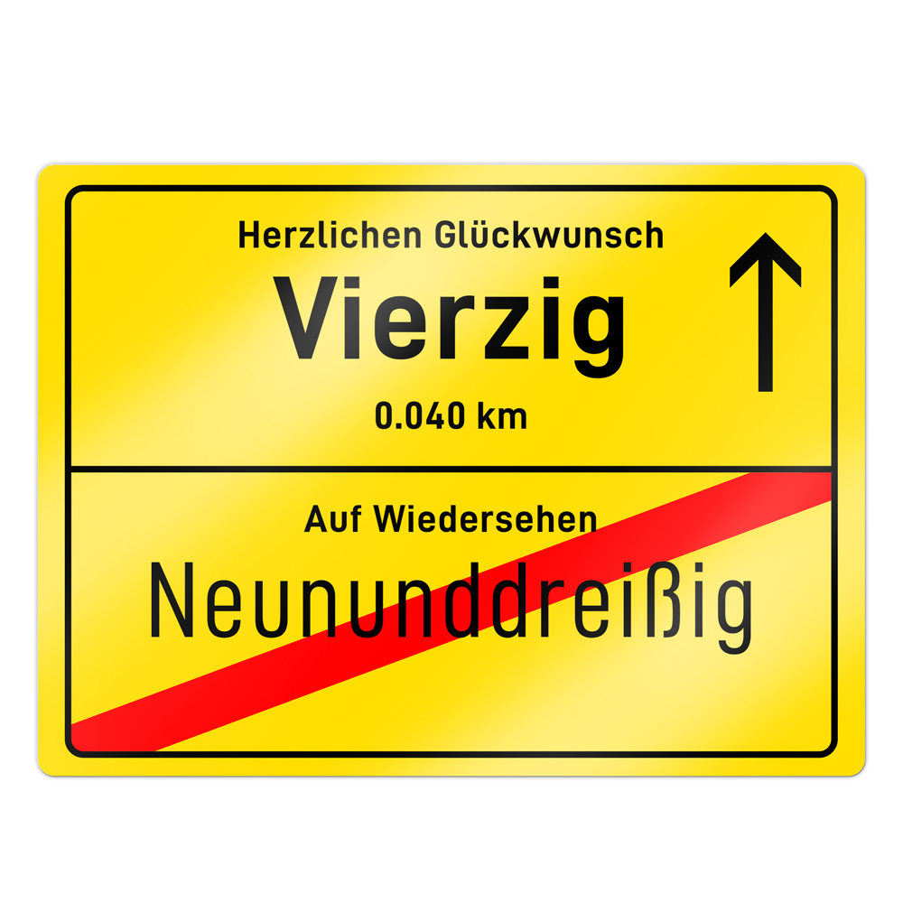 Ortsschild zum 40. Geburtstag - Aluminiumschild Personalisiert
