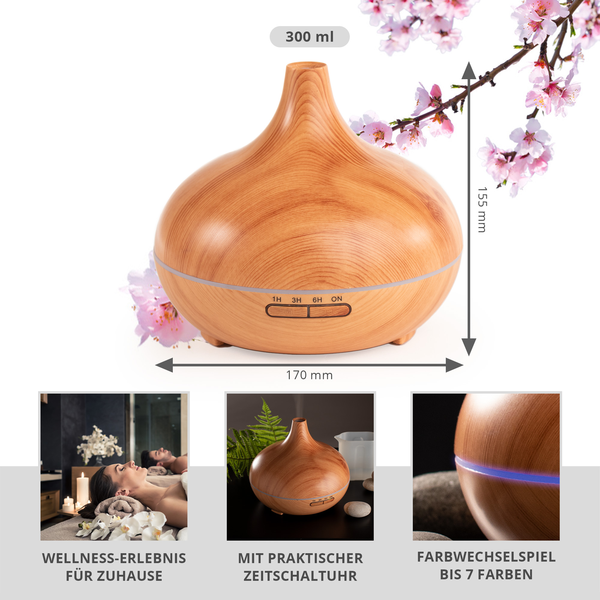 Raumbefeuchter mit Aroma Diffusor und Farbwechsel
