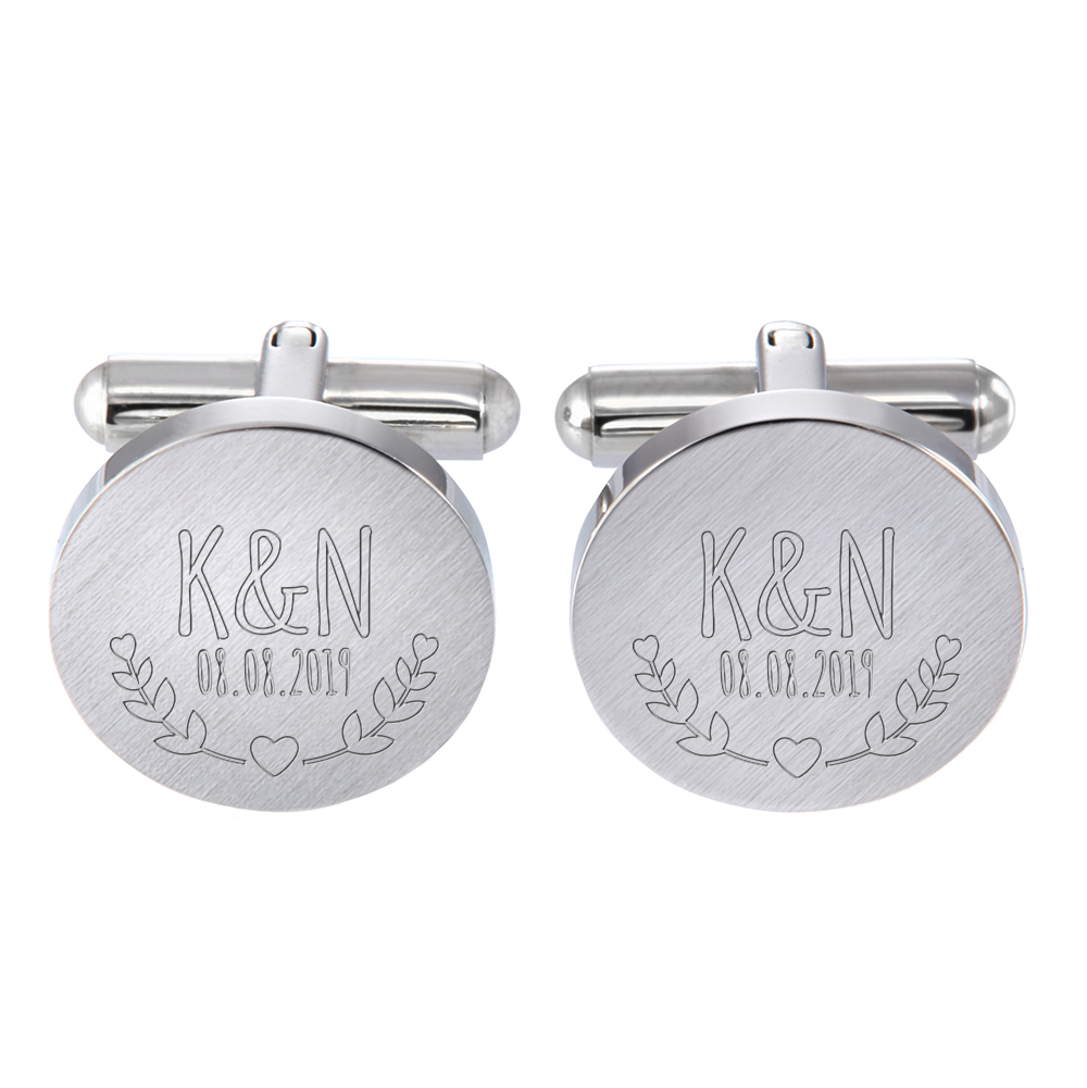 Manschettenknöpfe Silber zur Hochzeit - Blätter - personalisiert
