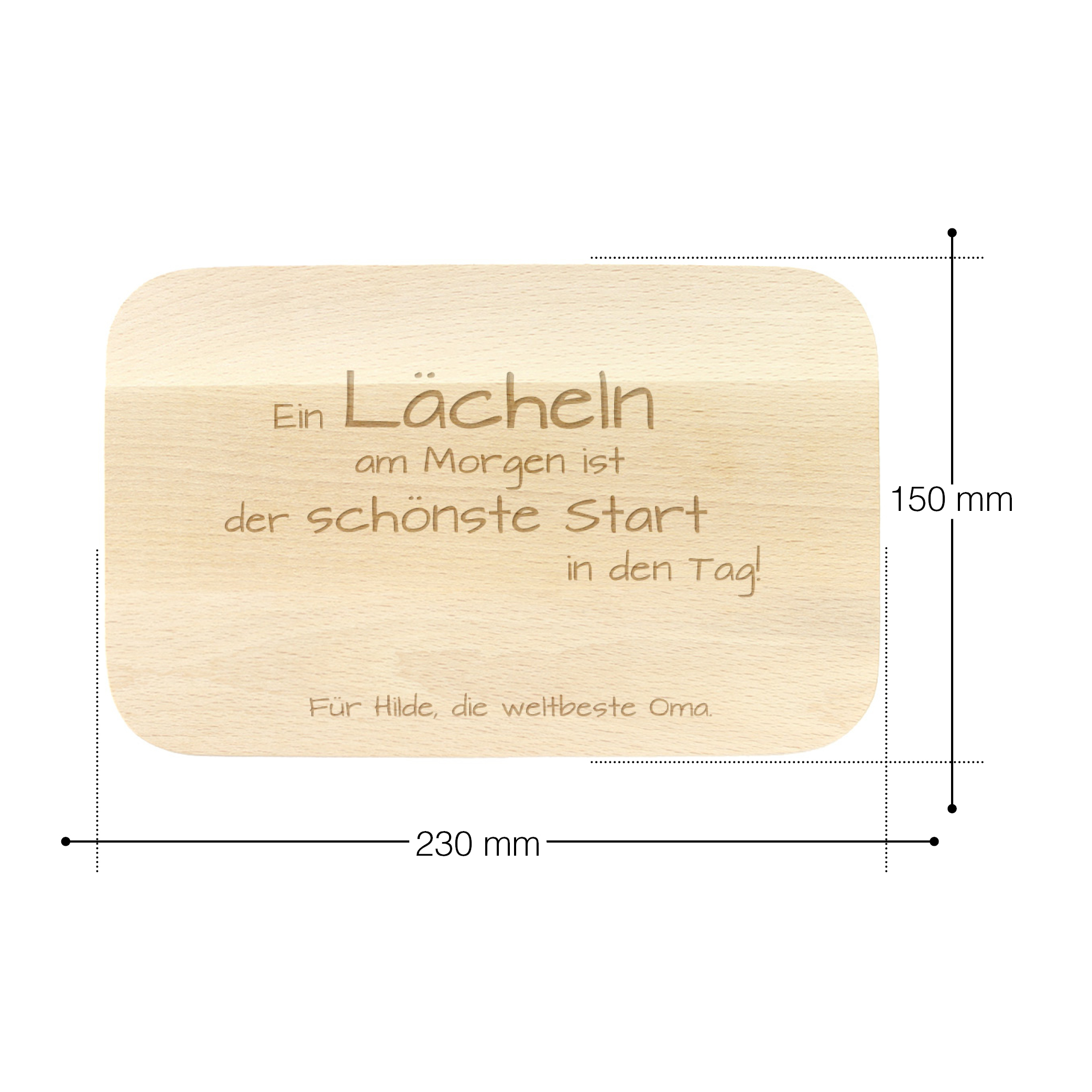 Frühstücksbrett mit Gravur für Oma - Lächeln an Morgen