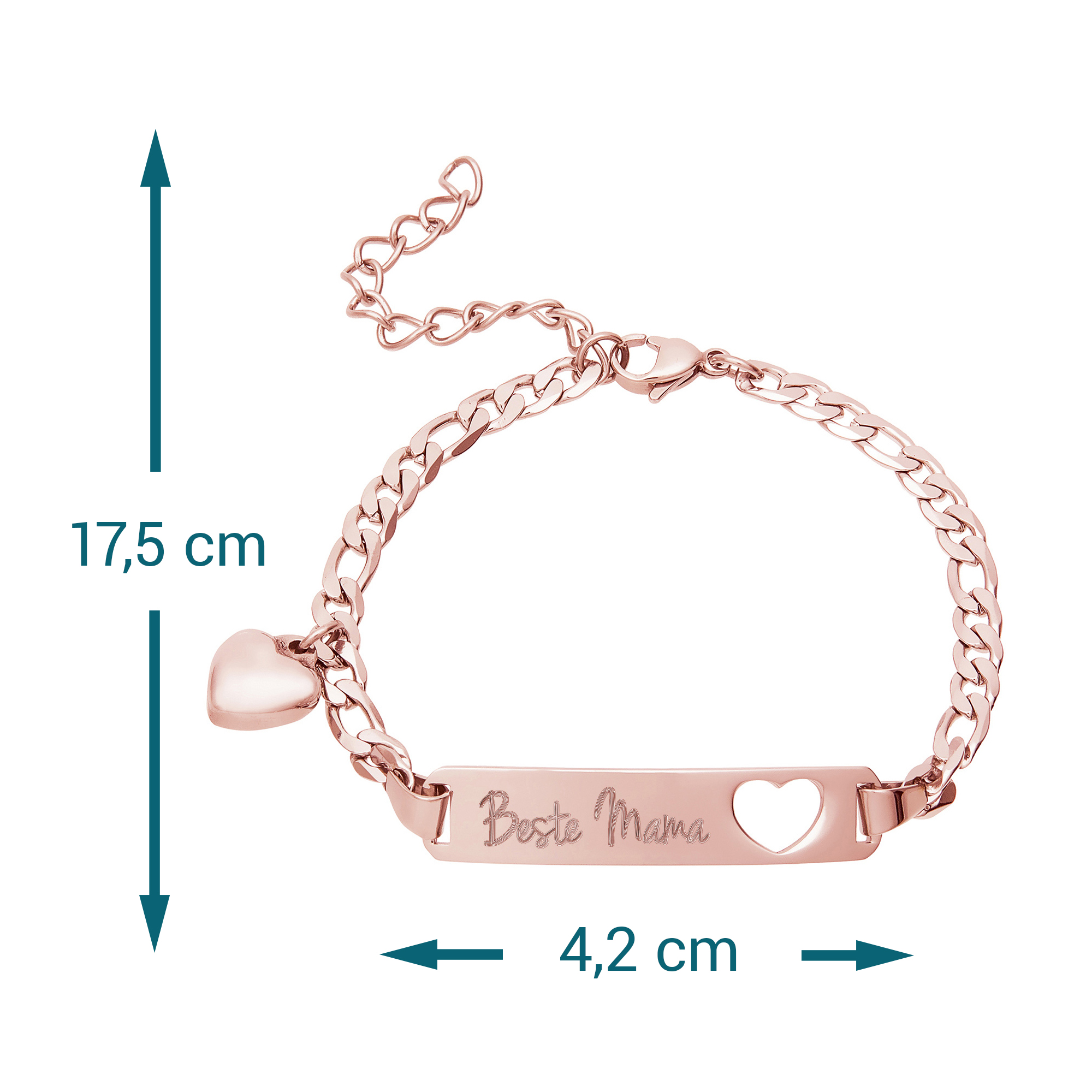 Graviertes Roségold Armband mit Herzstanze - Beste Mama 7