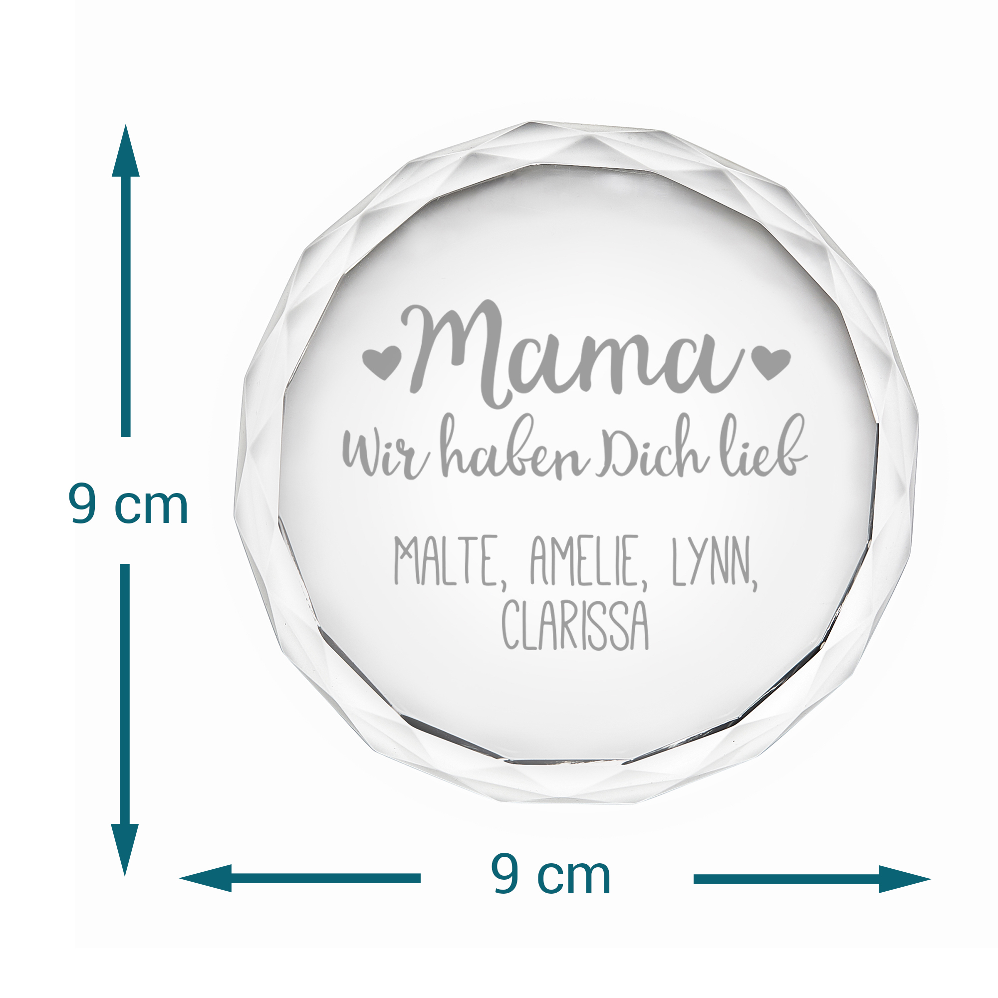 Runder Kristall mit Gravur für Mama - Wir haben Dich lieb 7