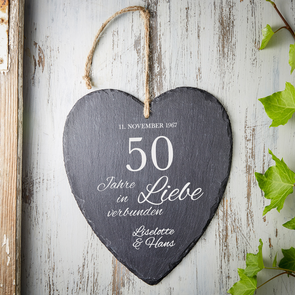 Schieferherz - Goldene Hochzeit - Personalisiert