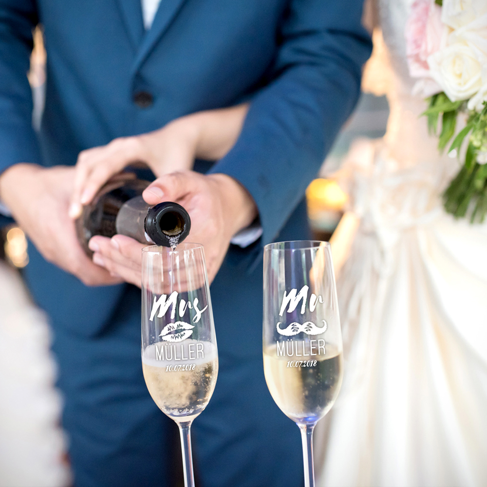 2er Set Sektgläser - Mr & Mrs - originelle Hochzeitsgläser, originelle Hochzeitsgläser, Braut, Geschenke für Männer , Bräutigam