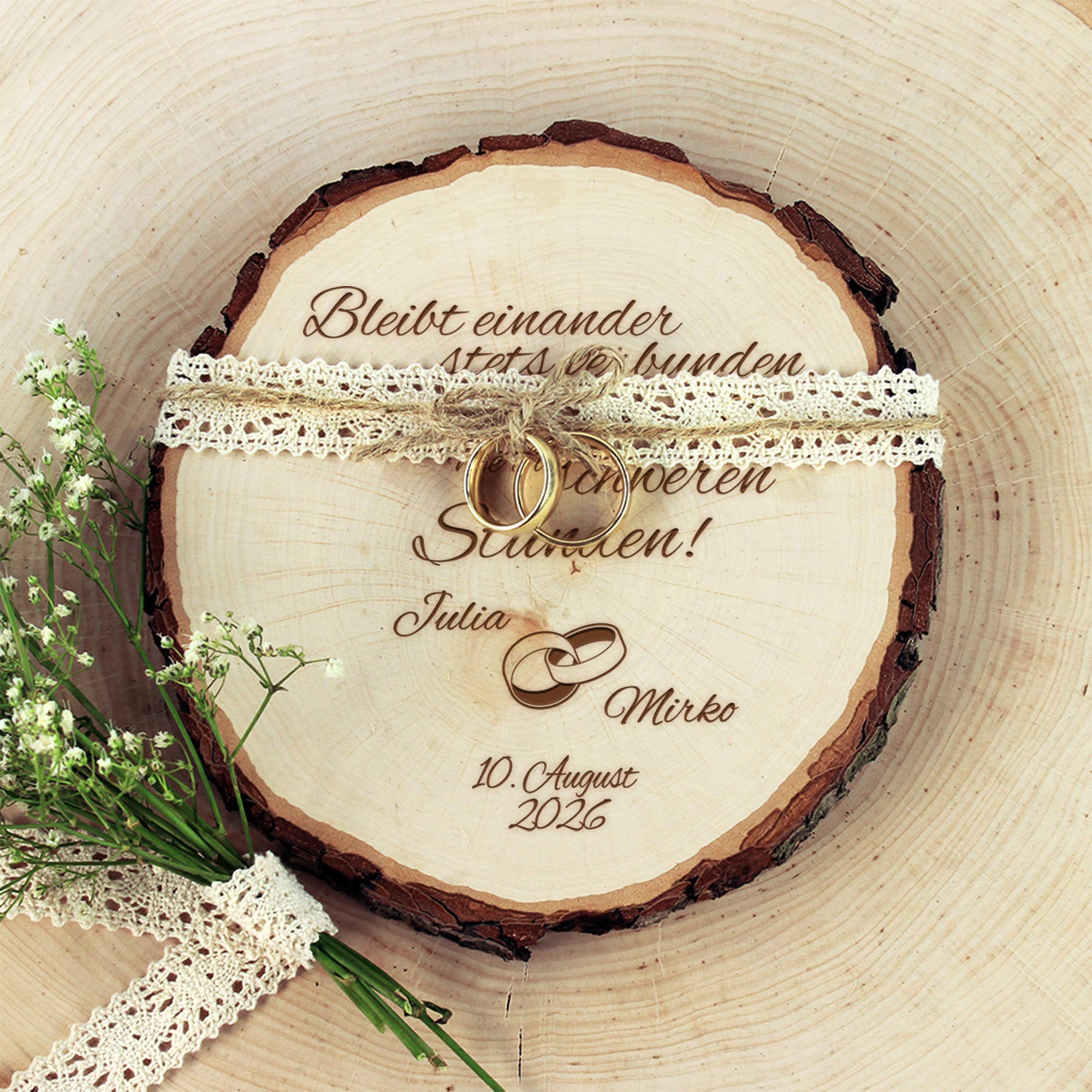 Baumscheibe mit Spruch zur Hochzeit