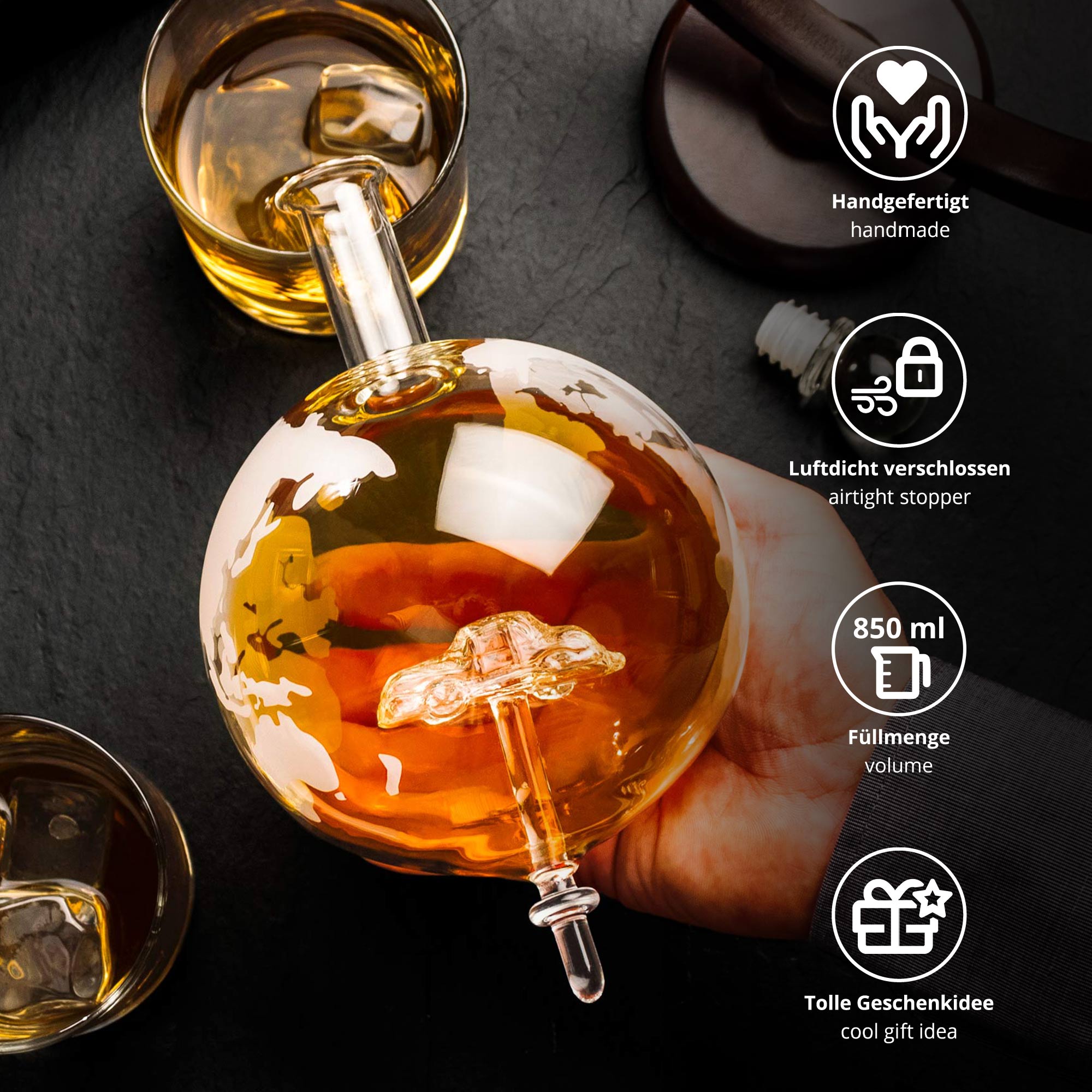 Whiskykaraffe - Globus mit Auto - Glasdekanter